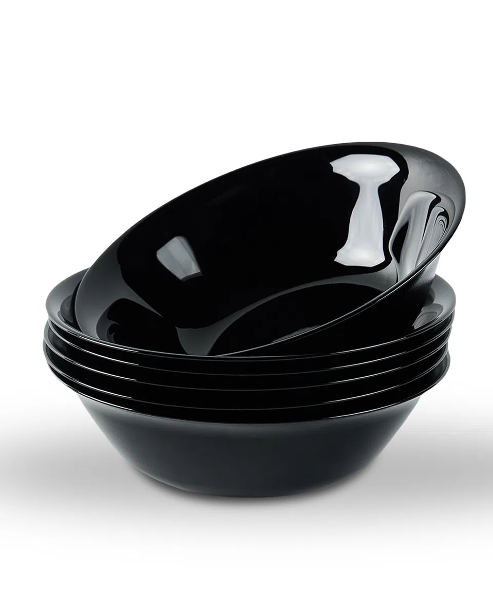 LaGlint Set di 6 Ciotole per Cereali 473ml, Vetro Opale Nero, 16,5cm - Ciotole Rotonde Adatte a Zuppa, Insalata, Riso, Lavastoviglie e Microonde
