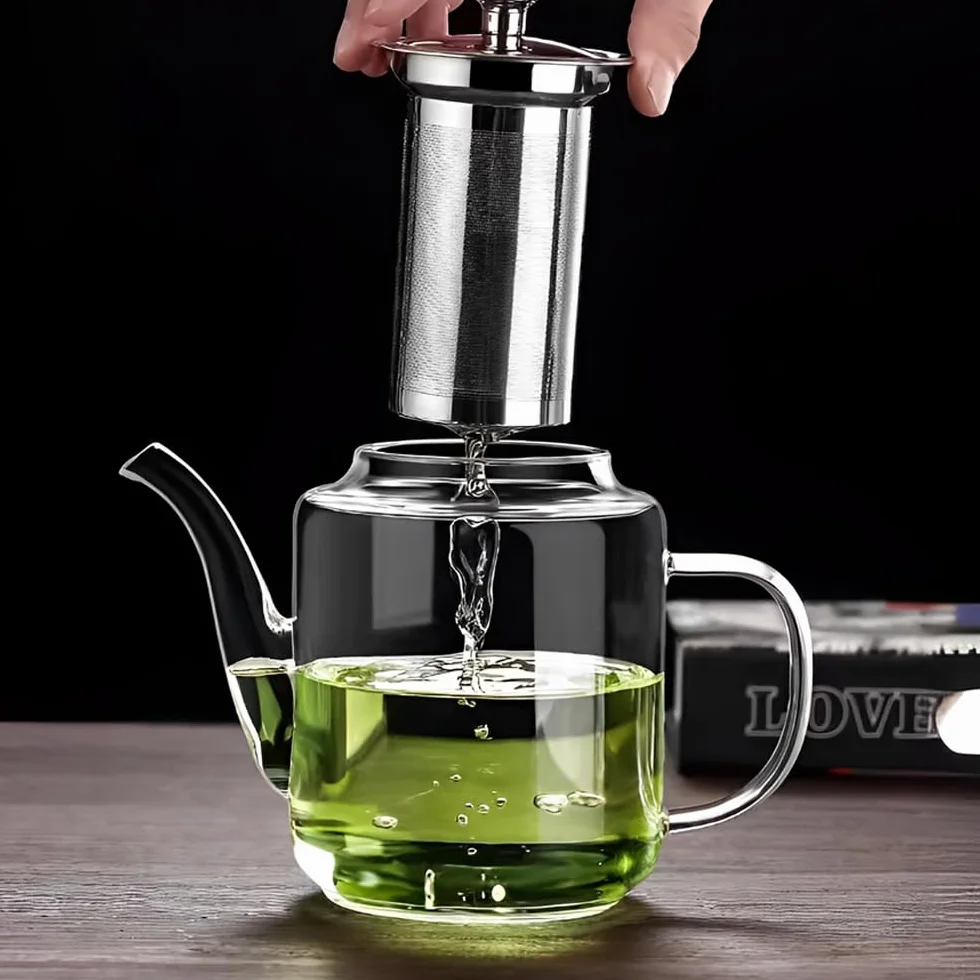 Teiera in Vetro da 650ml, Teiera Resistente al Calore in Vetro Borosilicato Trasparente con Filtro in Acciaio Inox, piccola teiera per foglie sfuse, erbe, frutta, bubble tea | Infusore Tè