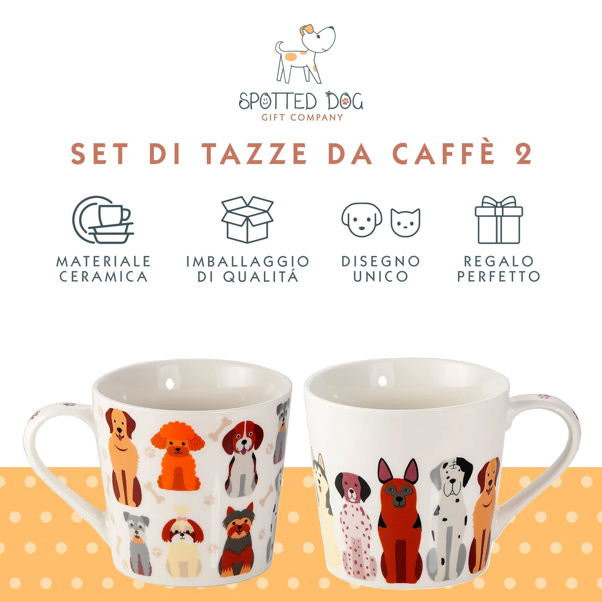 SPOTTED DOG GIFT COMPANY Set di Tazze da Caffè con Cani, Set di Tazze Grandi, Tazze Colazione da Caffè Tè in Ceramica con Carino Cani, 2 Pezzi, Regalo per Donne Uomini