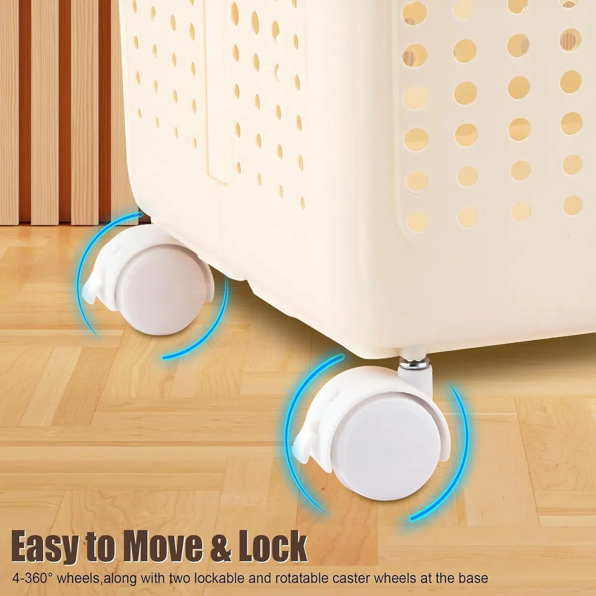 55L Foldable Laundry Basket with Wheels - Slim Rolling Laundry Hampers for Dorm, Apartments - Portable Clothes Organizer Storage Basket with Handles - Collapsible Storage Bins for Clothes, Toys
