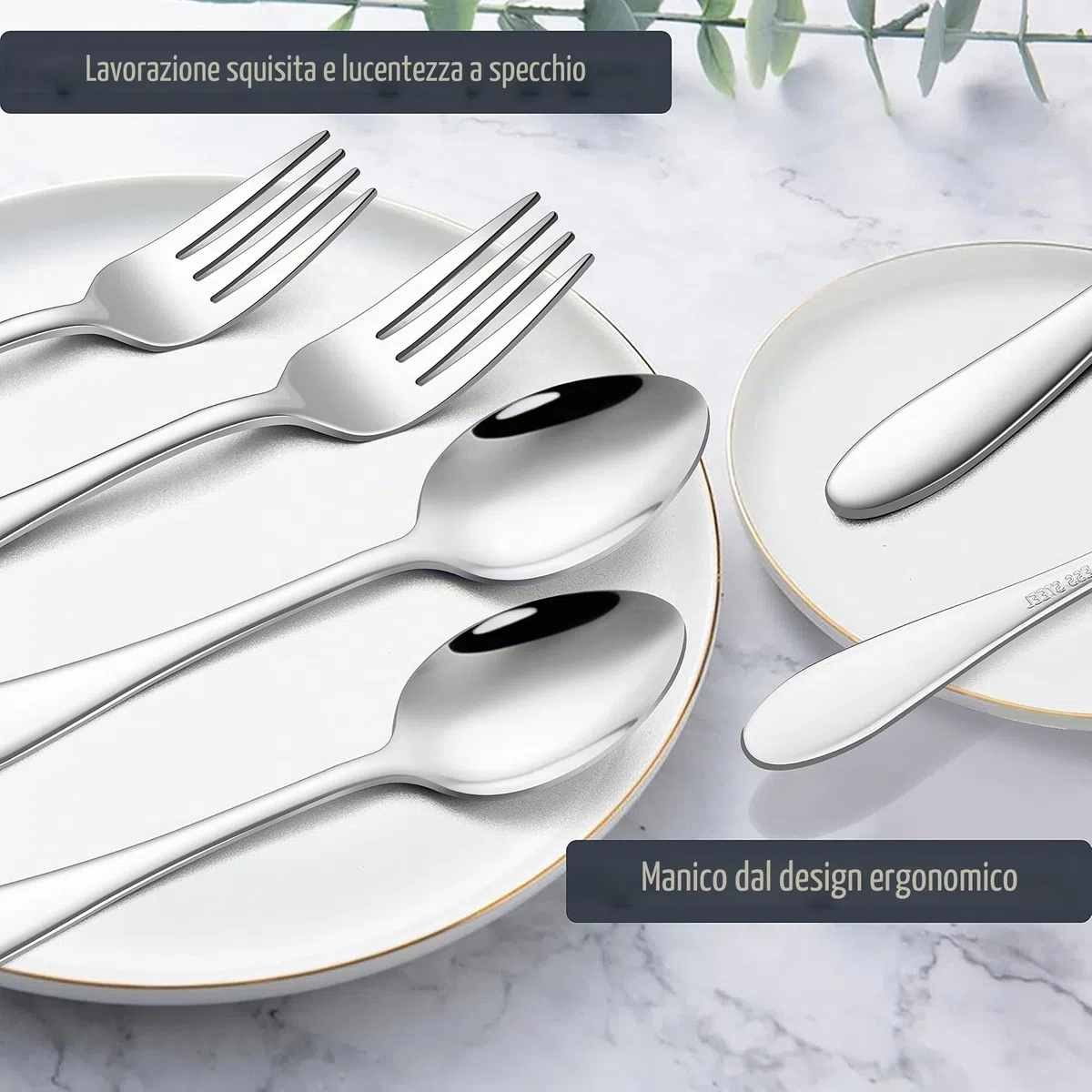 Joyfair - Set di 12 forchette e cucchiai, in acciaio inox, per casa, ristorante, hotel, lucido e lavabile in lavastoviglie, 6 cucchiai (18,8 cm) + 6 forchette da tavola (19 cm)