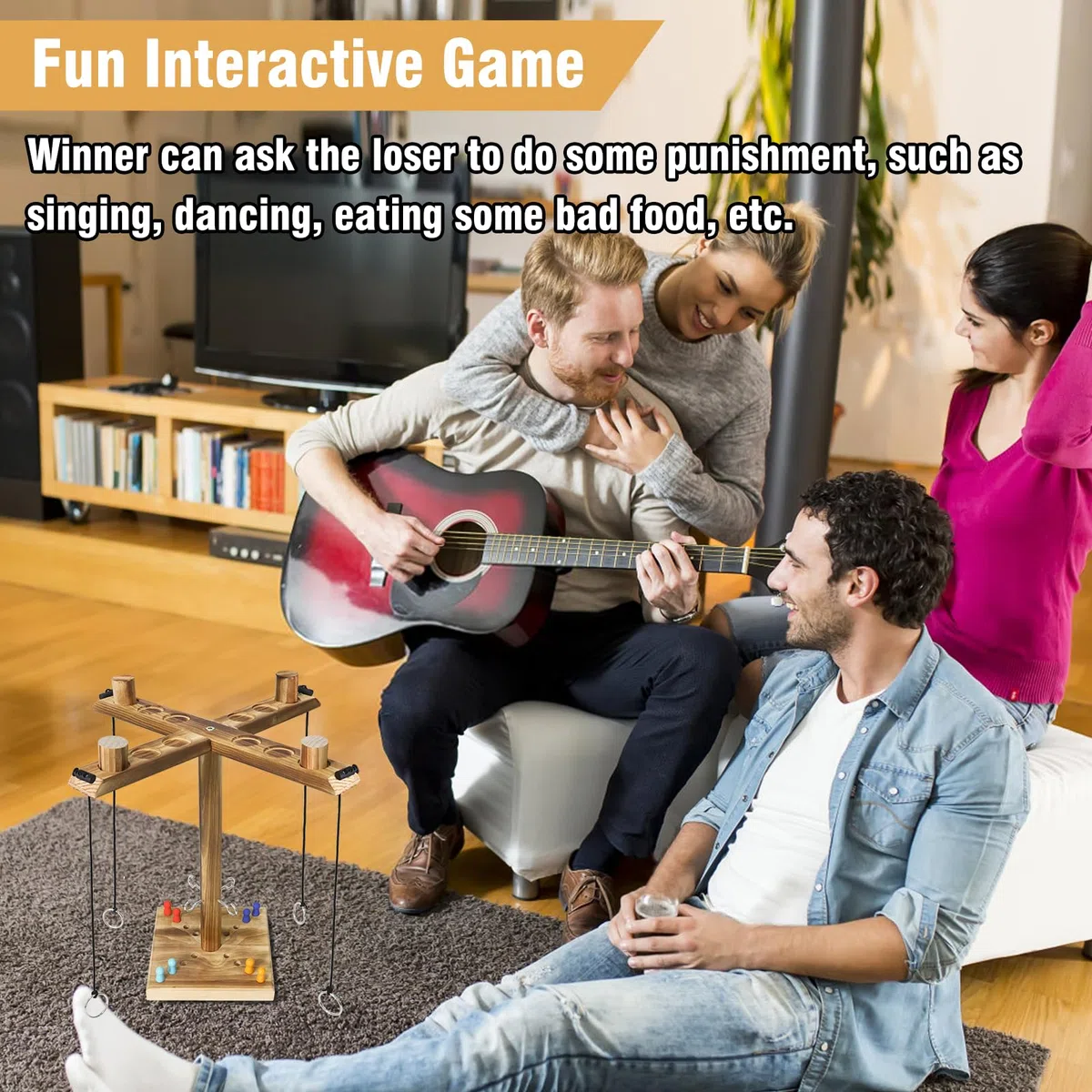 Gioco con Gancio e Anello, ZAKVOP Ring Toss Game per 4 Giocatori, Lancio Degli Anelli Legno Gioco Interattivo Veloce per le Feste