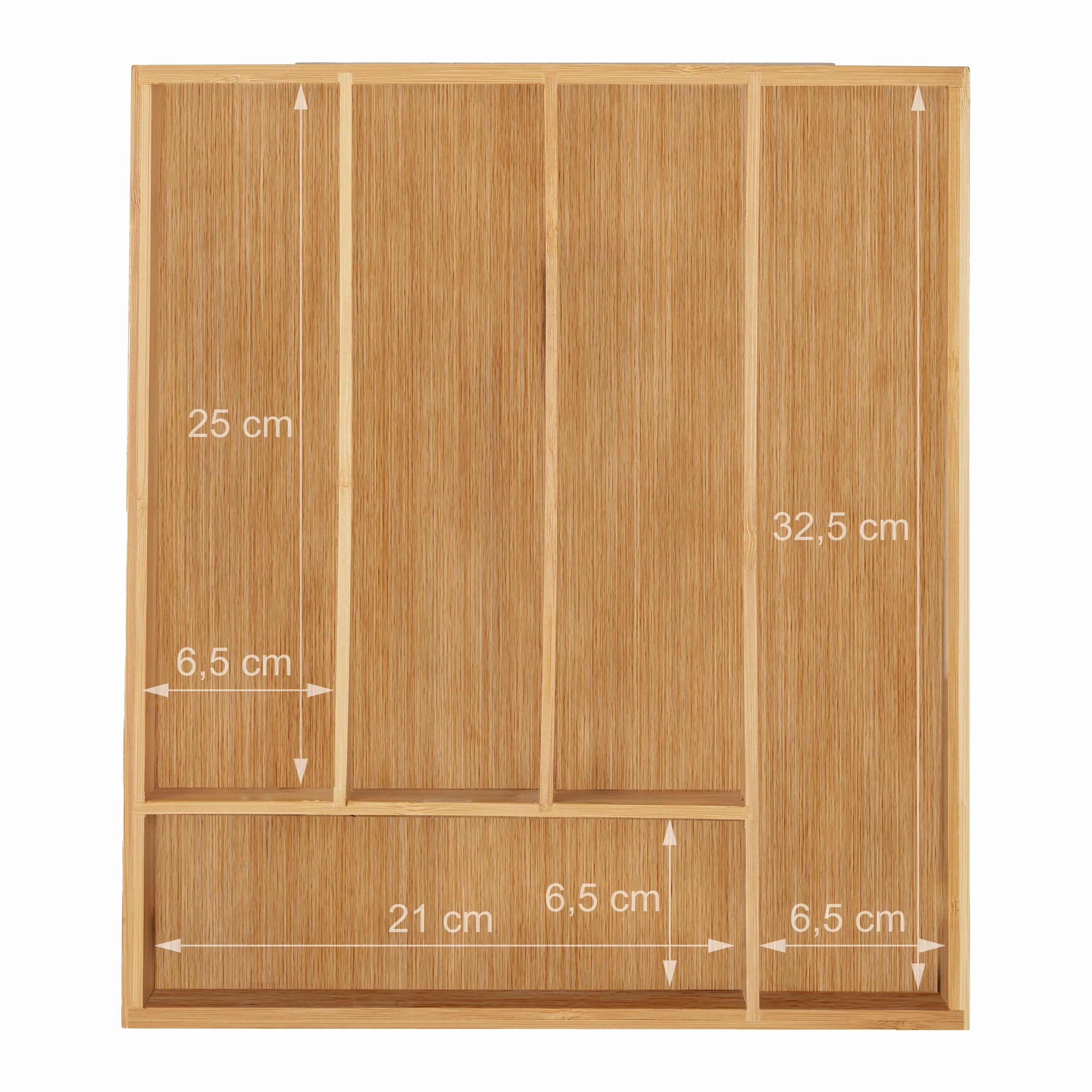 Relaxdays Portaposate da Cassetto in bambù, 5 Scomparti, Divisore Posate & Utensili da Cucina, 5 x 30 x 34 cm, Naturale
