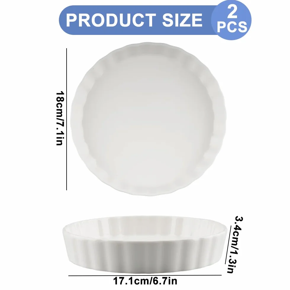 Set di 2 piatti in porcellana bianca per quiche, 18 cm, piatti rotondi e profondi, per torte, pizza, pasta, crostate e quiche (bianco)