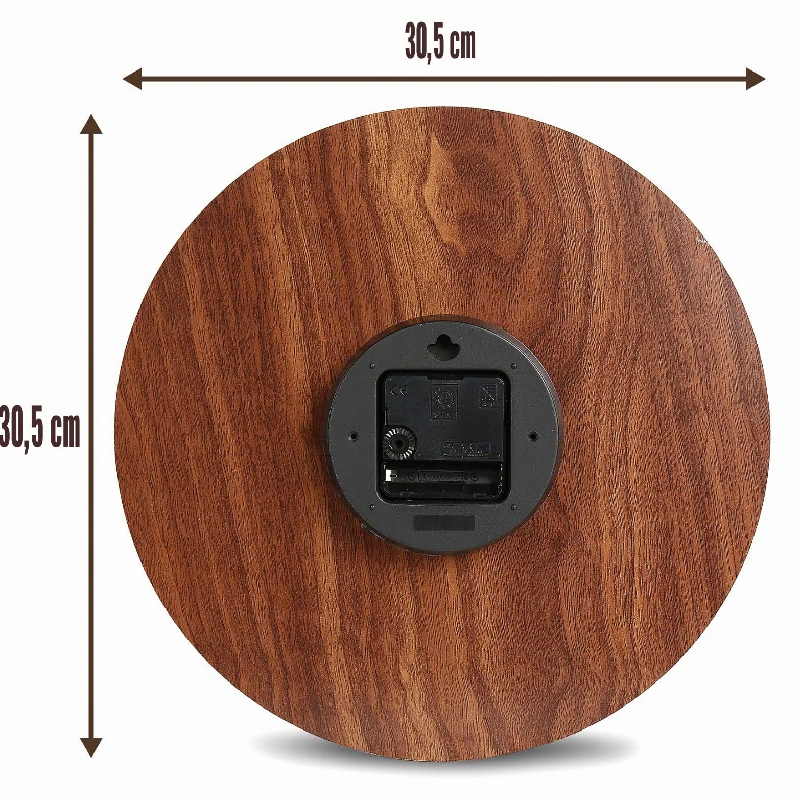 Plumeet Orologio da Parete, Orologi da Parete in Legno Senza Cornice da 30cm con Movimento al Quarzo Silenzioso, Orologi Rustici in Legno di Noce per Cucina, Camera da Letto, Soggiorno, Marrone