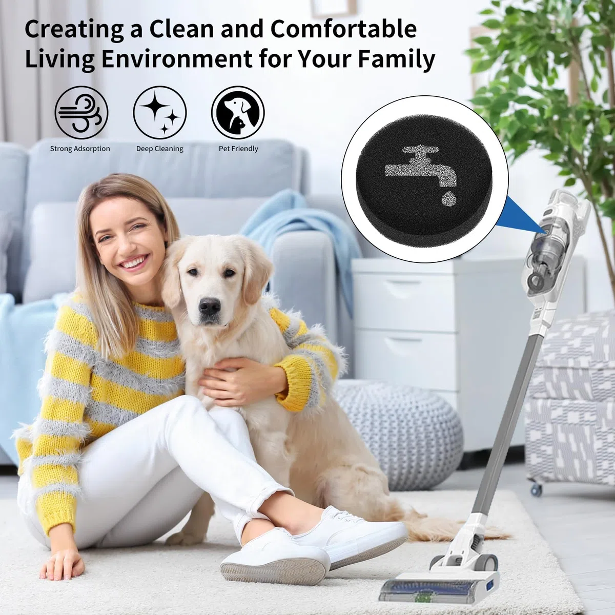 6 filtri in spugna compatibili con BLACK+DECKER POWERSERIES+ 16V/20V Cordless Stick modelli BHFEA420J BHFEA520J BHFEA18D1, parte di ricambio BHFEAF1, accessori per aspirapolvere, facili da installare