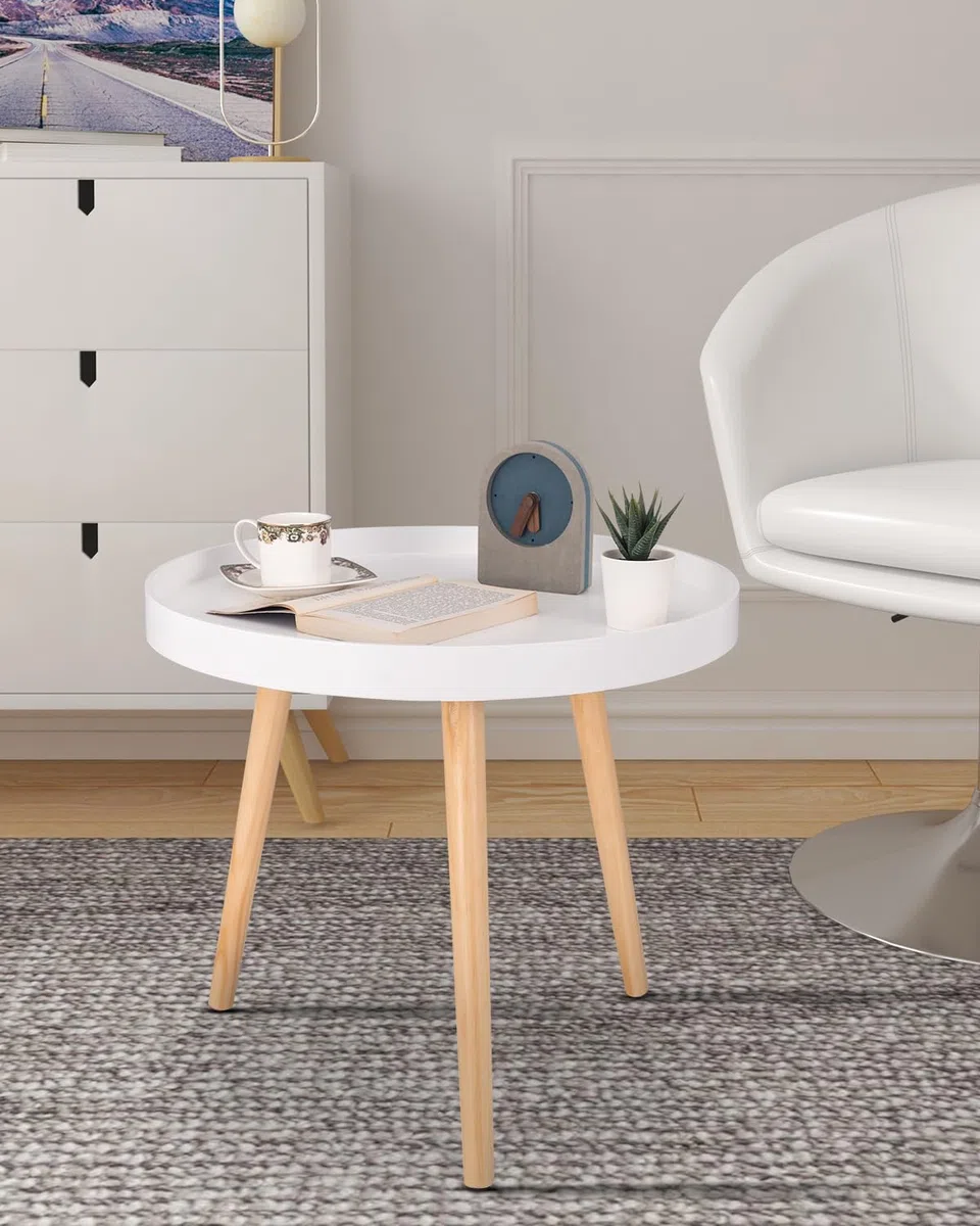 WOLTU Tavolino da Salotto Moderno in Legno Tavolino Basso Decorativo Comodino Piccolo Bianco Quercia 50 x 50 x 44 cm (LxPxH) TS143ws