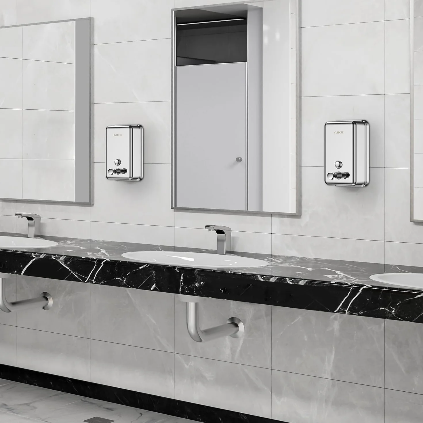 AIKE Dispensatore di Sapone Liquido Commerciale a Parete Manuale, in Acciaio Inossidabile Lucido da 1000 ml, AK1001 (Lucido)