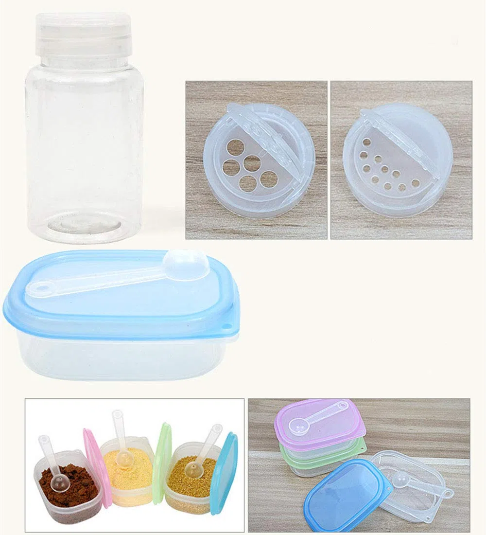Set di 10 barattoli per spezie, sale, zucchero, pepe, con coperchio rotante e sacchetto di imballaggio, per cucina e barbecue