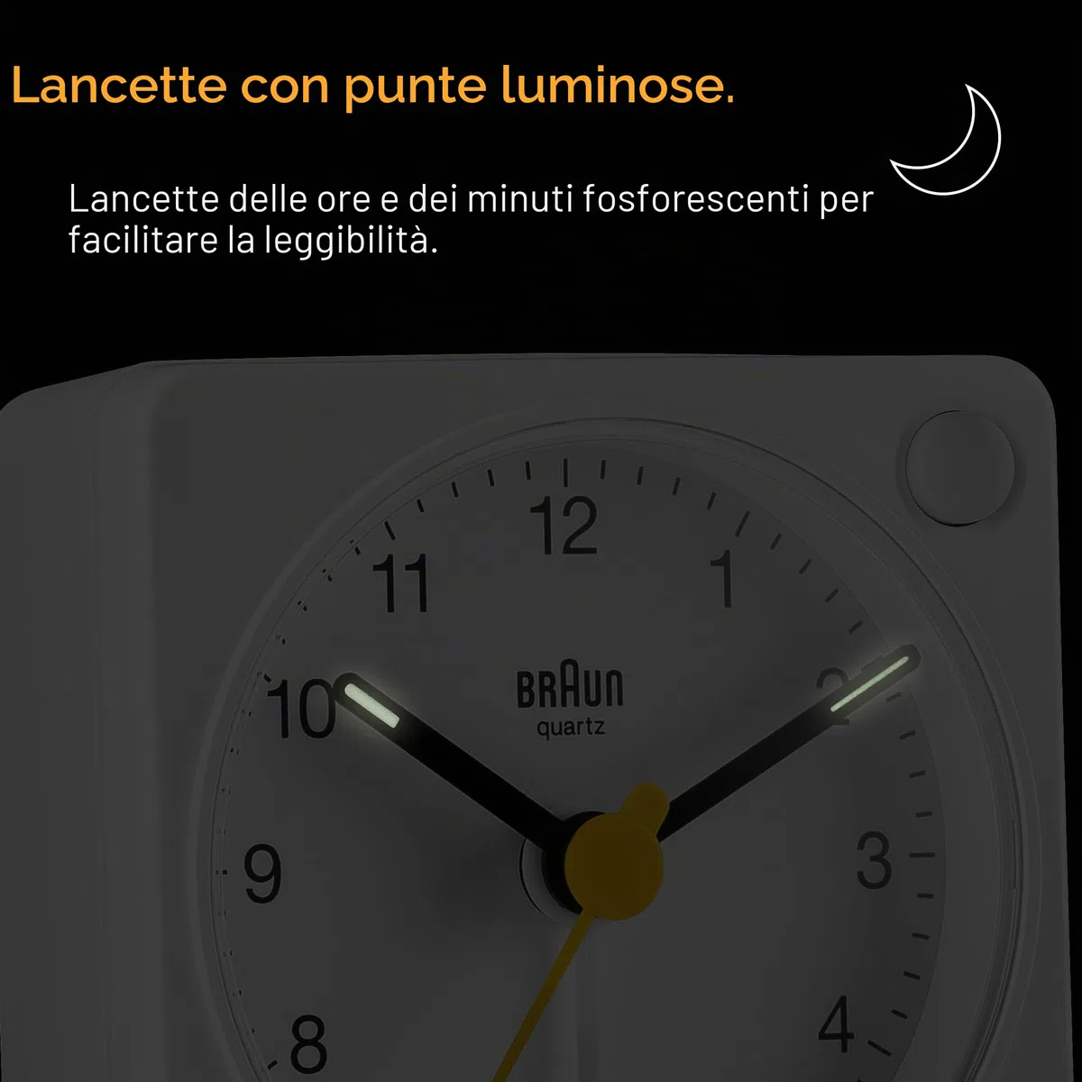 Braun Orologio Sveglia Analogico Classico viaggio con Funzione Snooze e Luce, dimensioni ridotte, Movimento al Quarzo silenzioso, Suono Sveglia Beep con crescendo, colore bianco, modello BC02XW.