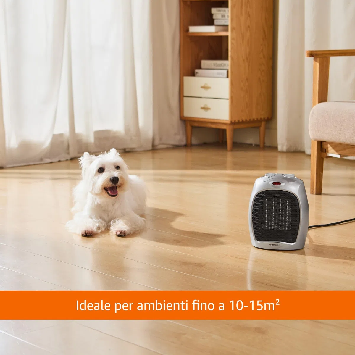Amazon Basics Termoventilatore in ceramica da 1800 Watt con termostato regolabile - Argento
