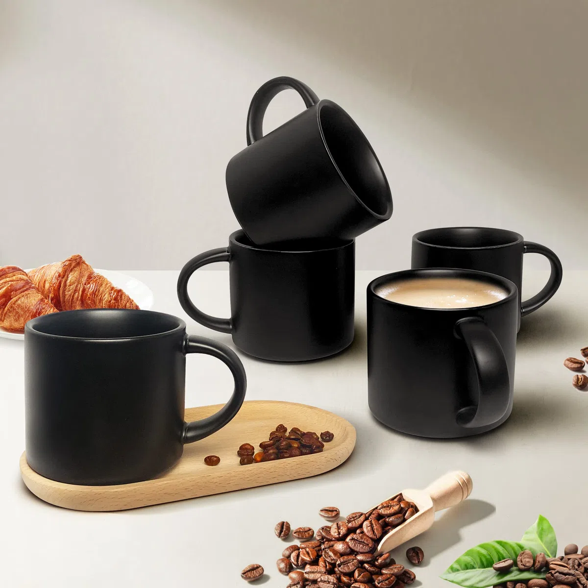 Set di tazze in ceramica, 2 x 420 ml, per ufficio, casa, salute, grande capacità, 14,2 once nero