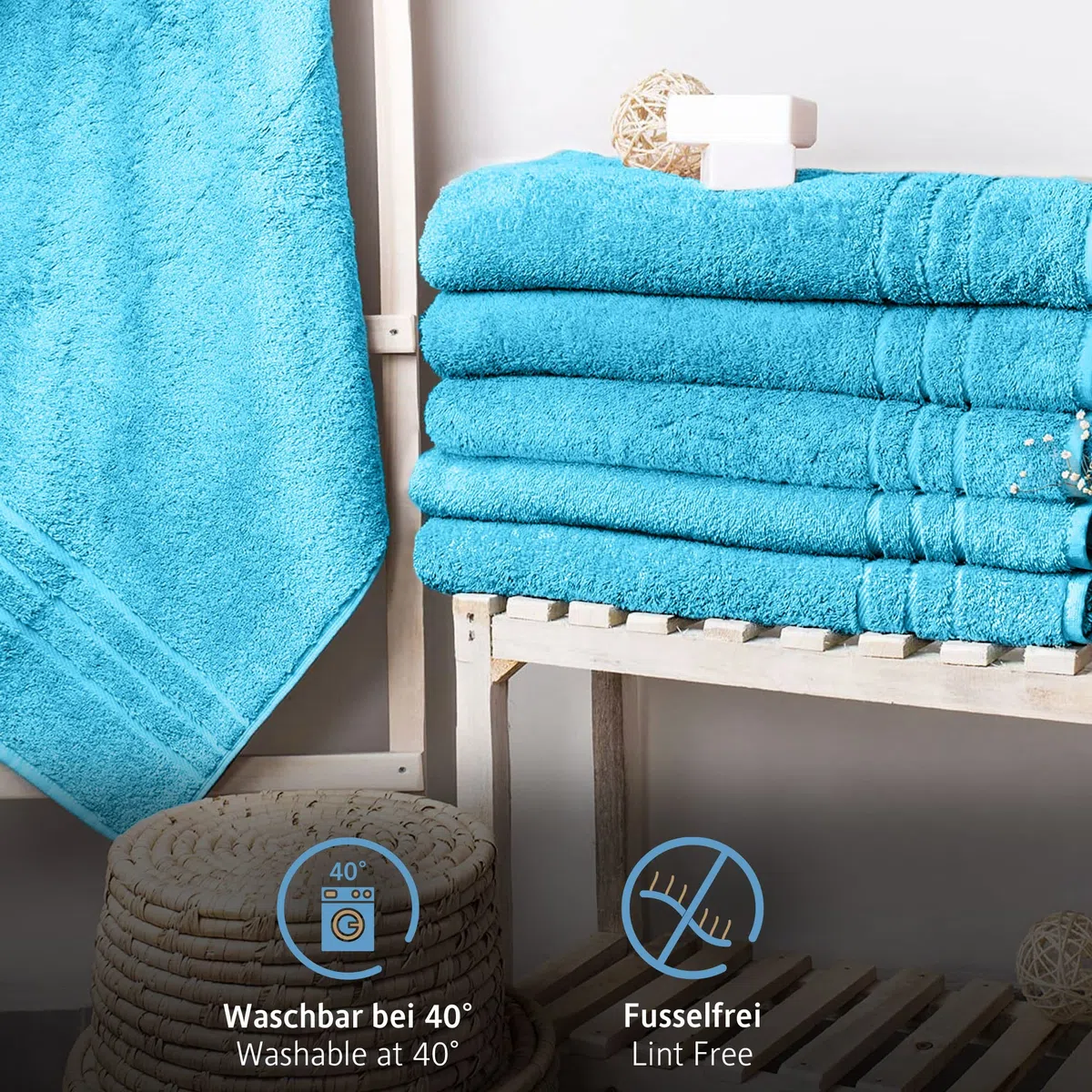 Komfortec Asciugamani 2 per Sauna 70x200 cm in 100% Cotone,470 g/m², Asciugamano Doccia Grande, Morbido, Asciugatura Rapida, Turchese