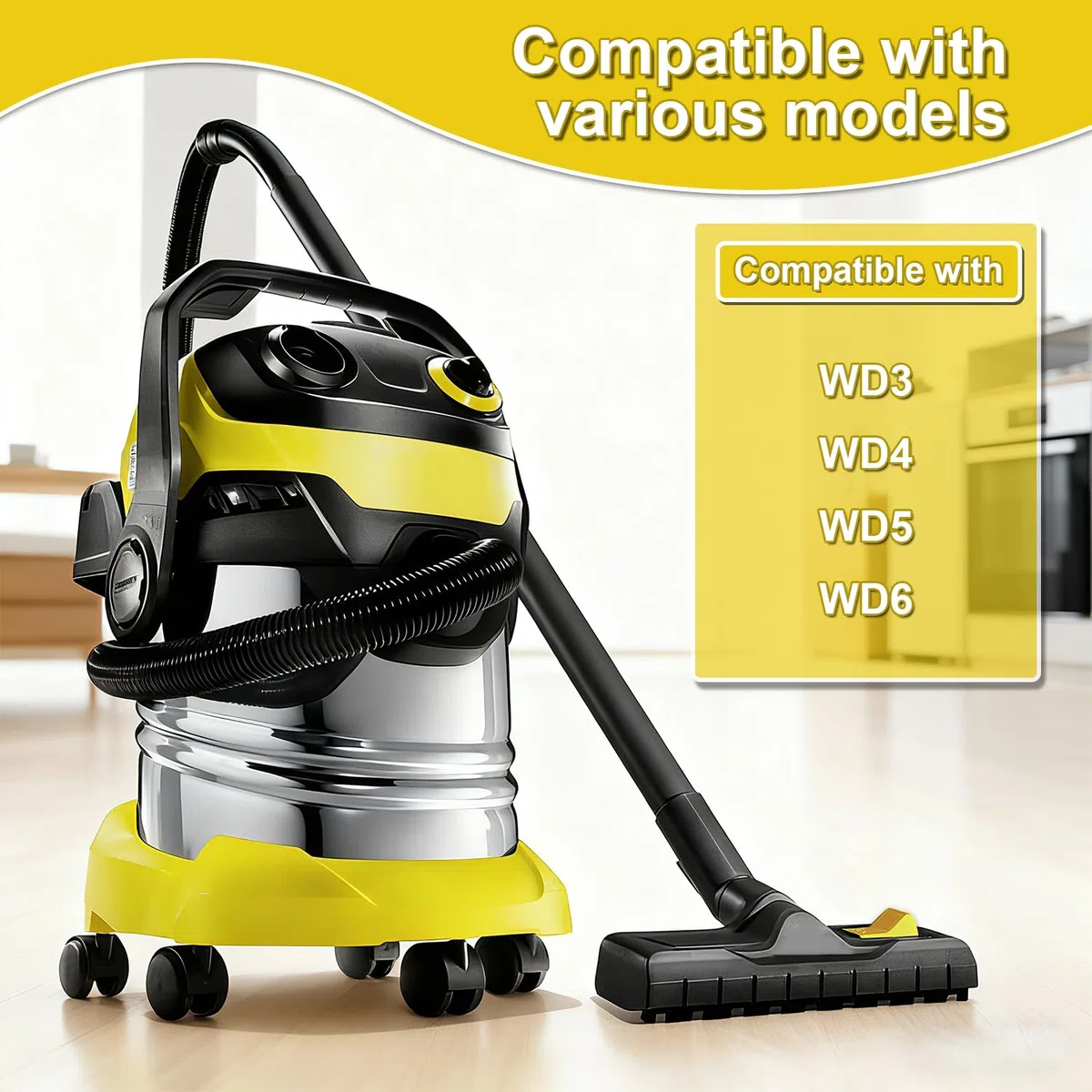 Bocchetta per Pavimenti per Kärcher WD3, WD4, WD5, WD6, con 5 Pezzi Sacchetti Filtro per Kärcher, Bocchetta di Ricambio per Aspirapolvere a Secco e Umido 35 mm