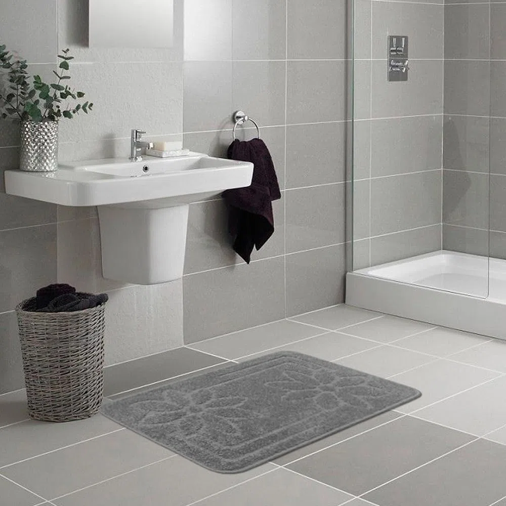emmevi Tappeto Bagno Morbido Antiscivolo Assorbente Moderno Scendiletto Camera MOD.Moorea 6 50x110 Grigio