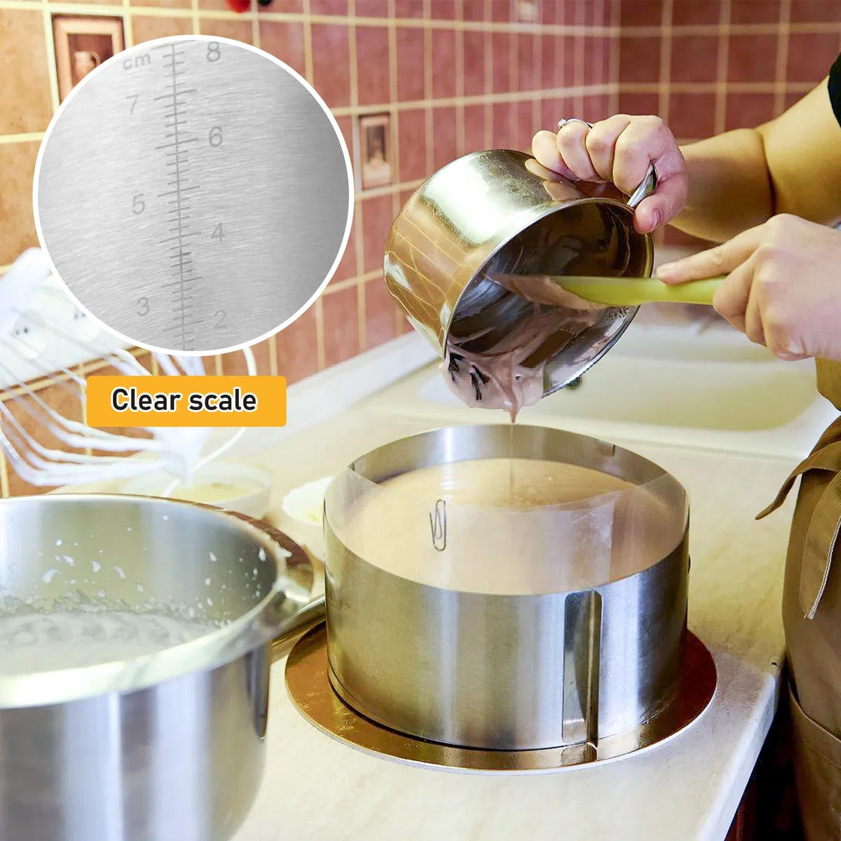 PORFOYO 3 anelli per torte regolabili in altezza 5 cm, 8 cm, 10 cm, in acciaio inox, larghezza 16 – 30 cm, telaio rotondo, stabile stampo per torte, anello rotondo regolabile per cuocere e decorare
