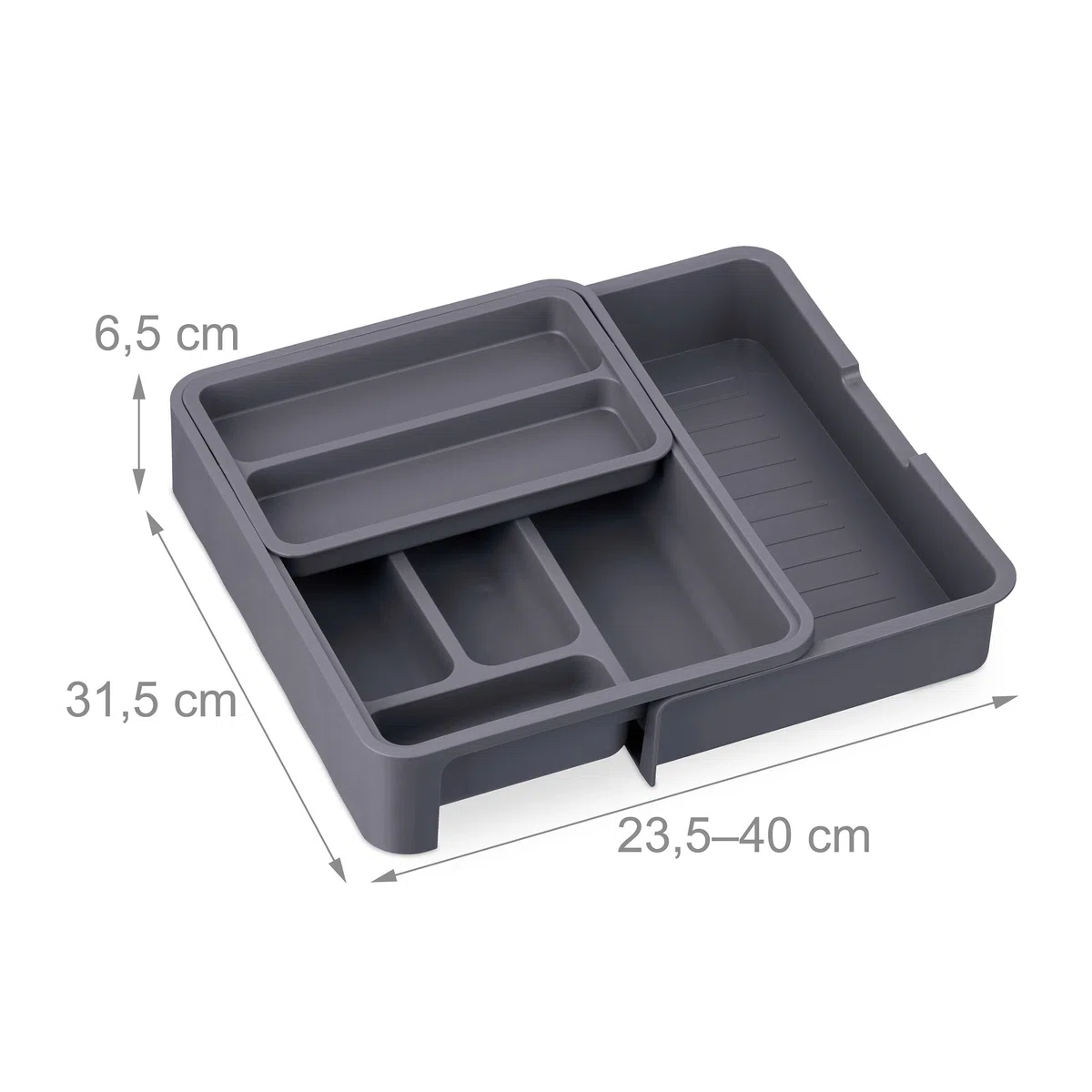 Relaxdays Portaposate da Cassetto Allungabile, HLP 6,5 x 23,5-40 x 31,5 cm 7 Scomparti Divisore per Posate, Grigio Scuro