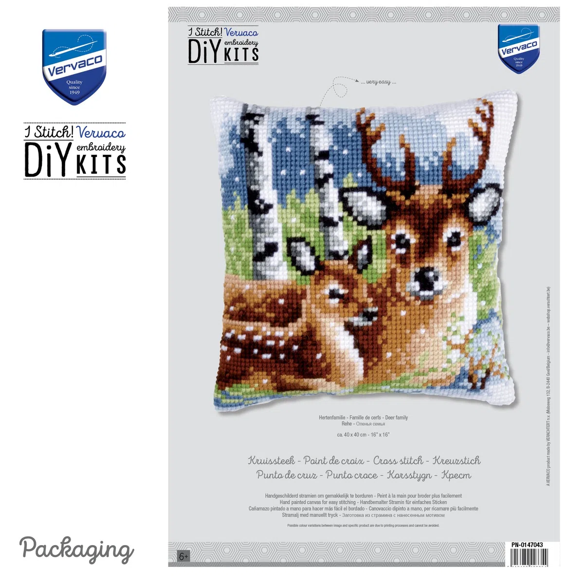 VERVACO Kit Cuscino Punto Croce Famiglia dei Cervi Set Ricamo Principianti Cuscini Gobelin Decorativi ca. 40 x 40 cm Accessori per Lavoretti Creativi DIY Casa Decor Hobby Adulti Cross Stitch