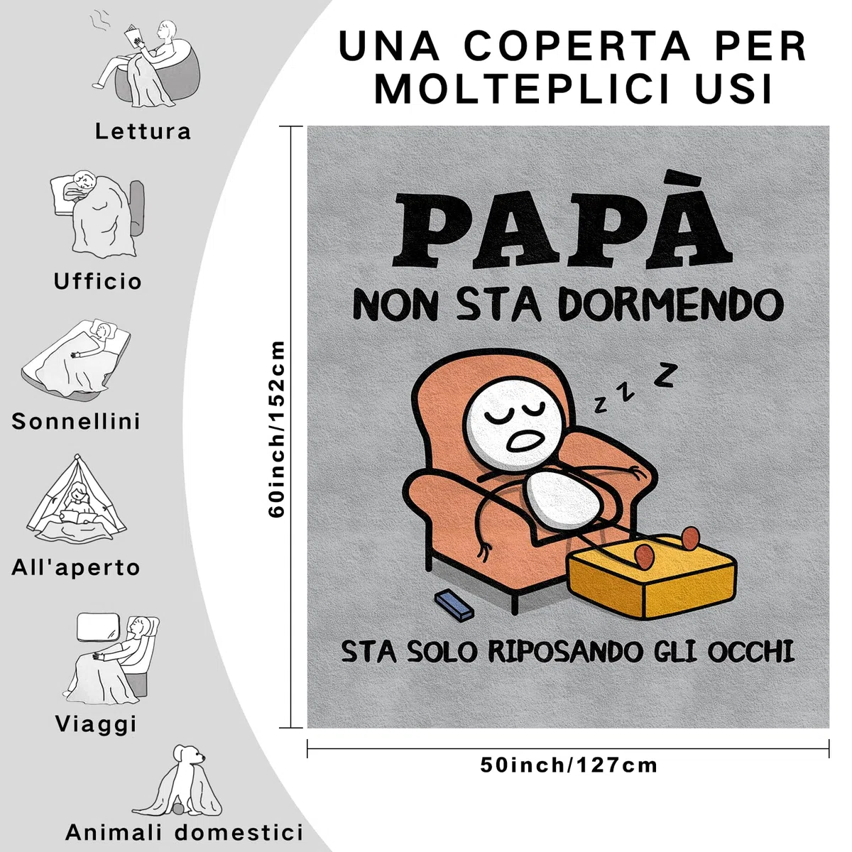 Regalo Papà, Regalo Festa del Papà, Regali Papa Compleanno Coperta, Regali per Papa da Figlia e Figlio 130 x 150 cm
