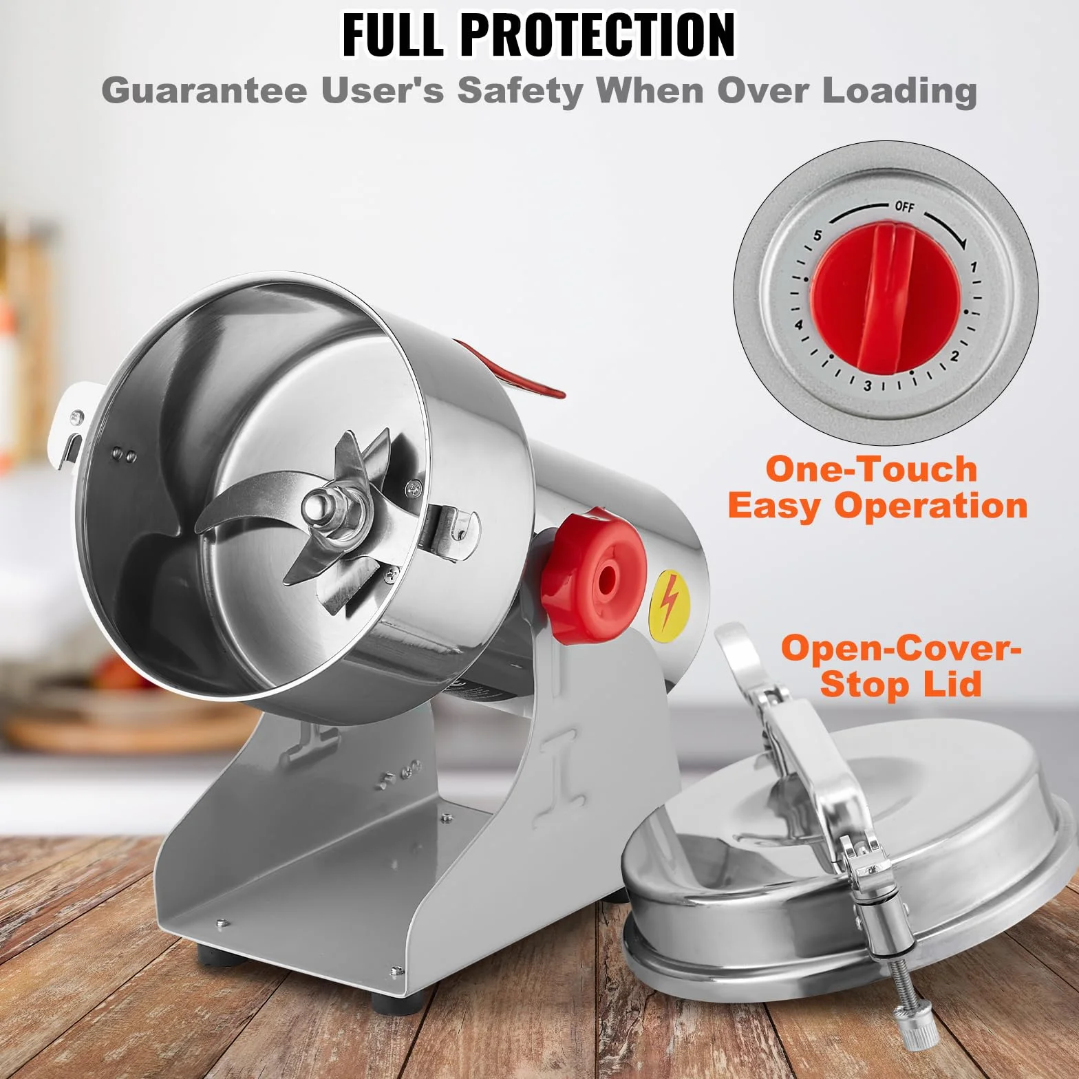 VEVOR 1000g Mulino Elettrico per Cereali, Macina Spezie Commerciale Alta Velocità 3000 W, Macchina Polverizzazione in Acciaio Inox, per Cereali Secchi, Spezie, Caffè, Mais, Pepe, Tipo Oscillante