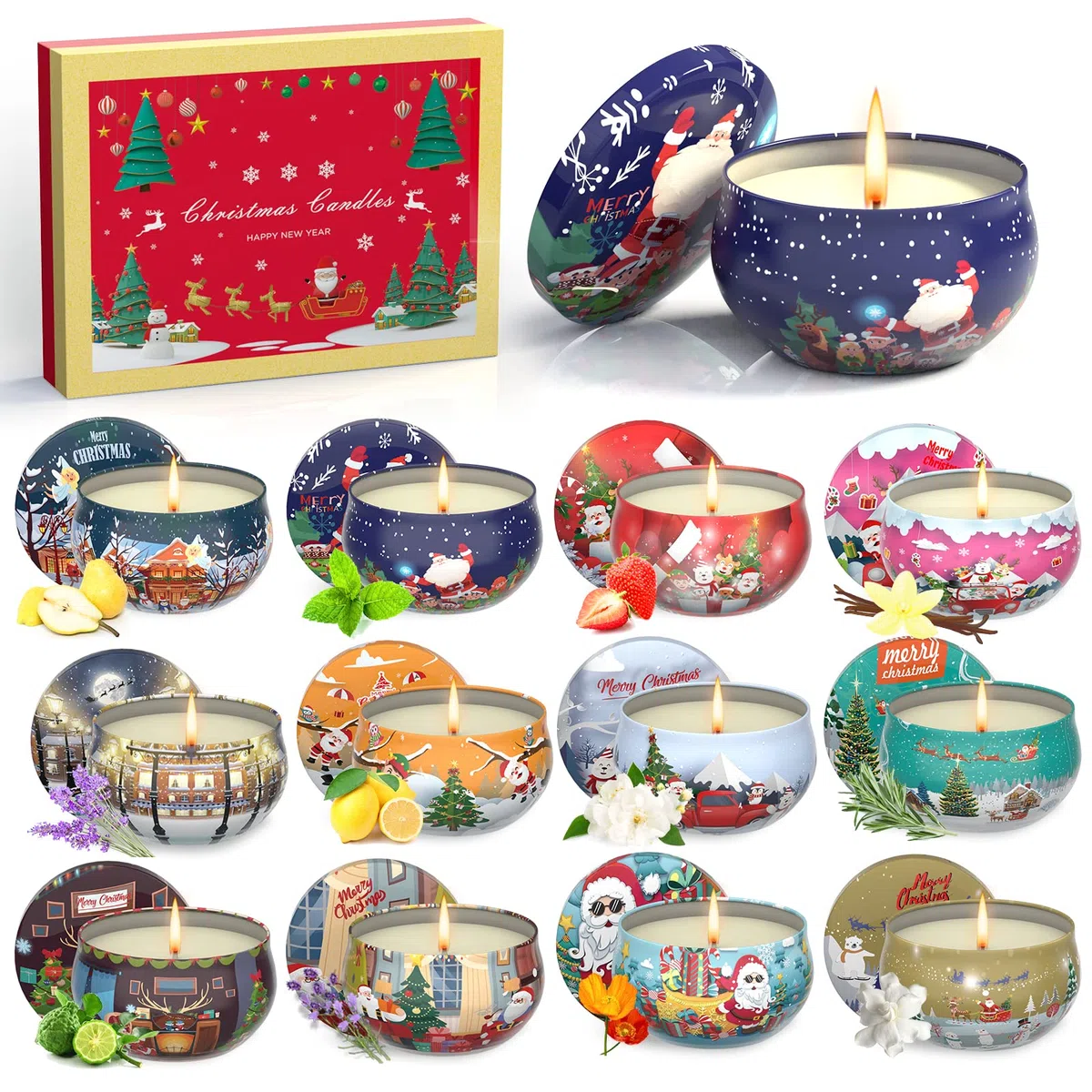 Primevolve 12 Pezzi candele profumate, 100% Cera di Soia Naturale, pensierini natalizi, set regali donna, Adatto per Compleanno Matrimonio Bagno Yoga