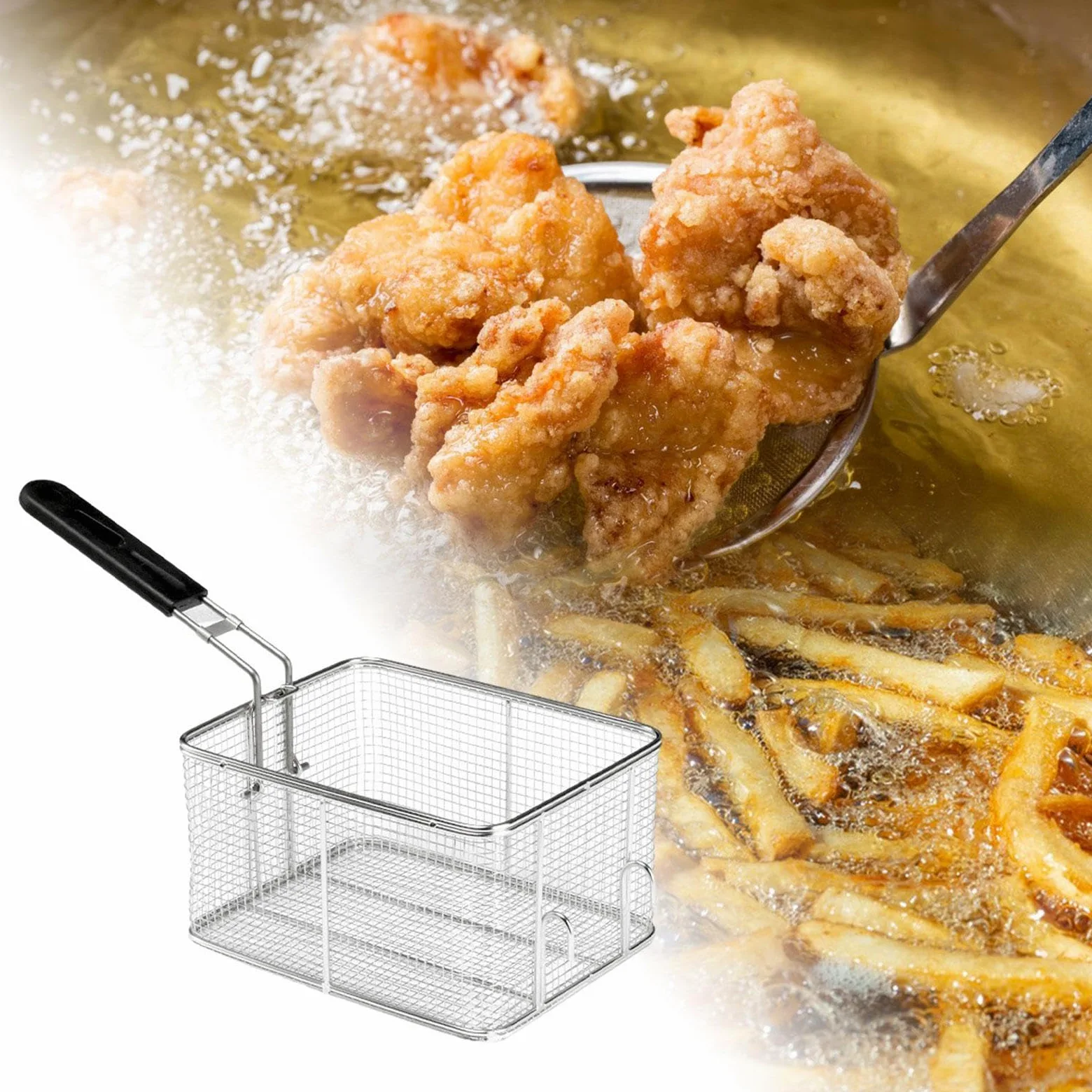 Cestello per Friggere, Utensile Da Cucina Multiuso Cestello Friggitrice Cestino Quadrato in Acciaio Inox per Friggere, Scolare E Sciacquare Le Patate, Stile D