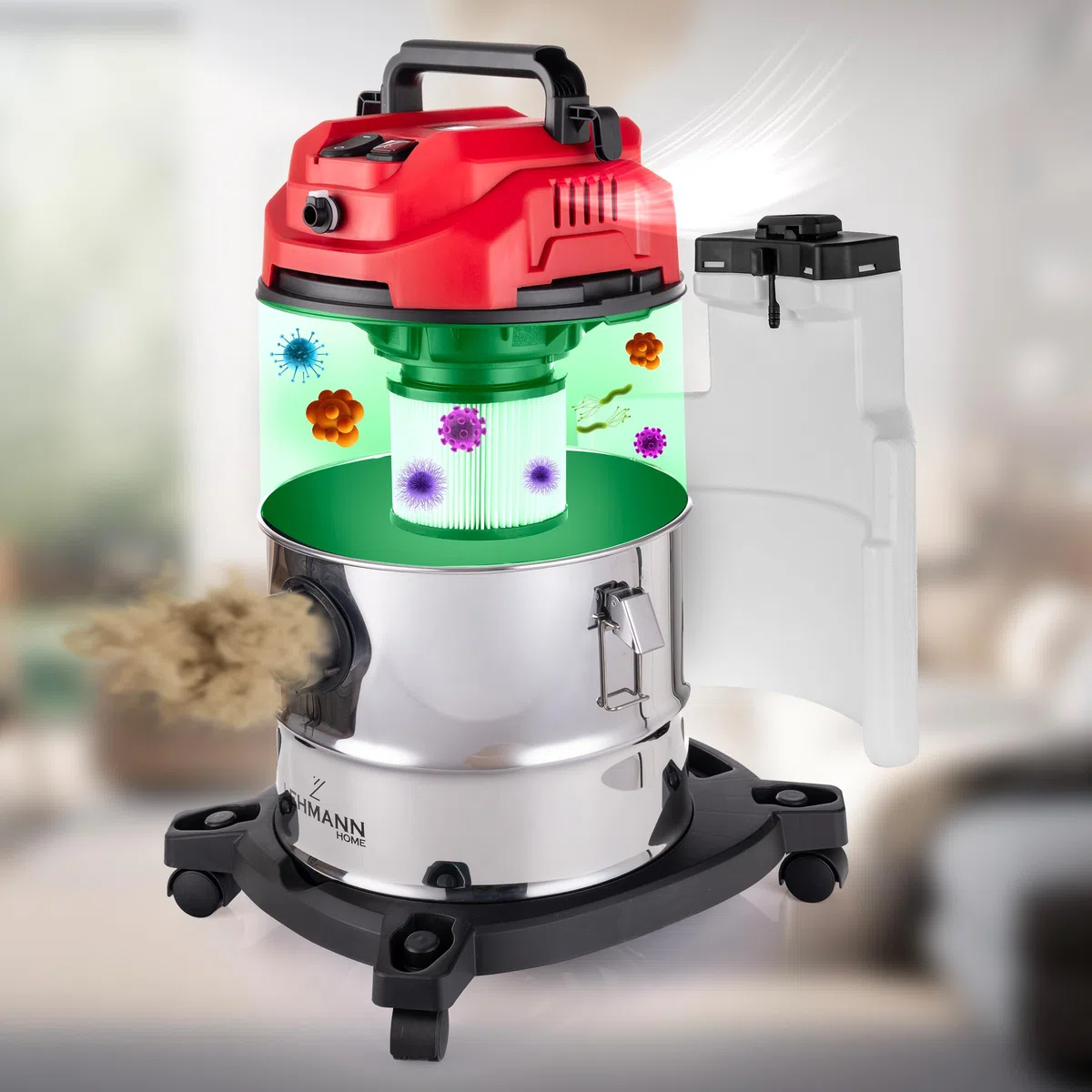 LEHMANN Lavatappeti con Contenitore da 20 L – 1600 W – Aspirapolvere Lava Tappeti e Divani - Filtro HEPA – Serbatoio detergente da 4,3 l – Pulitore Tappezzeria - Spruzza, Pulisce e Aspira