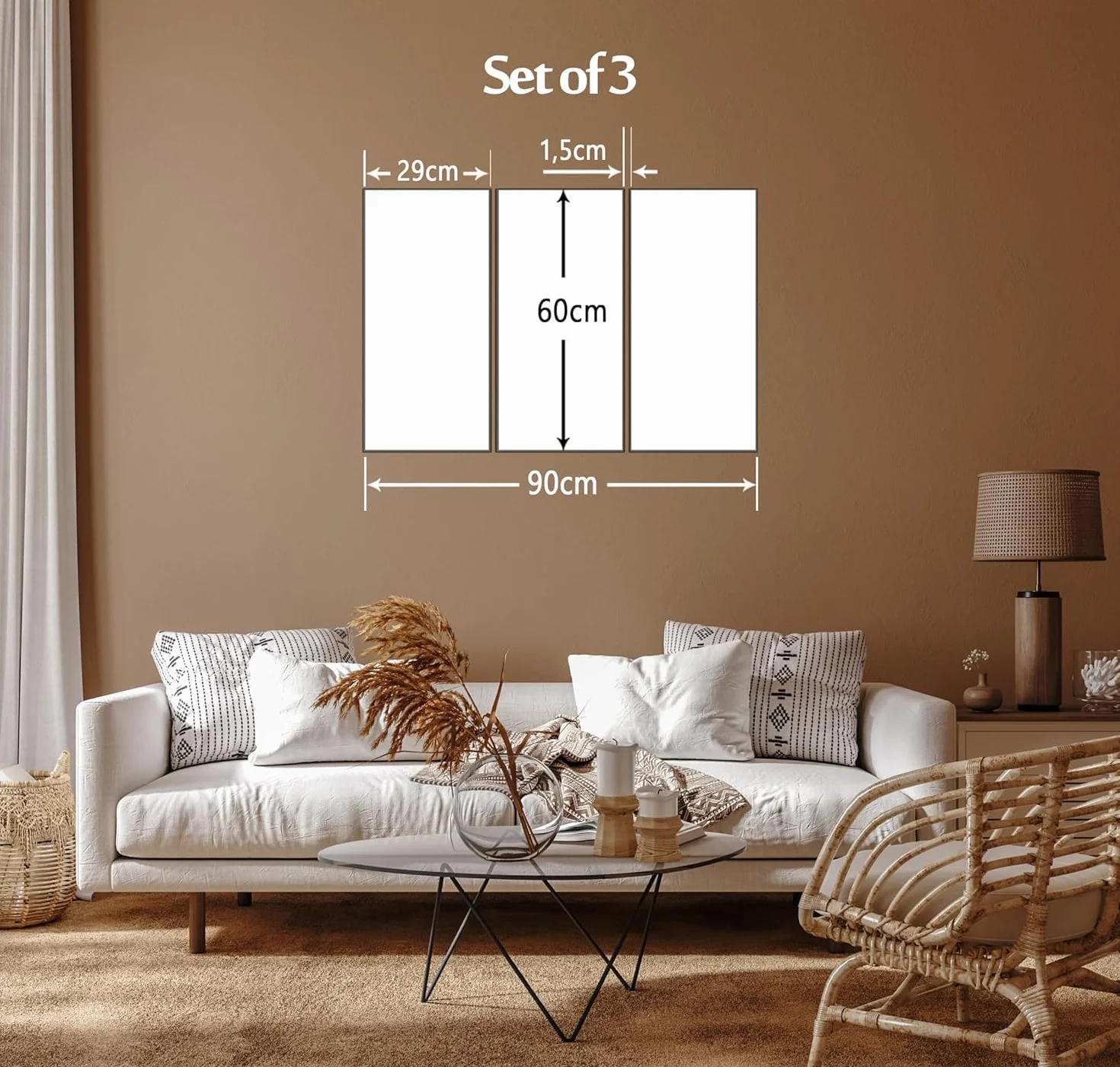 AREDE Set di 3 Stampe da Parete Quadri Moderni Decorazioni da Muro per Casa Soggiorno Camera da Letto e Cucina Alba e sfera di vetro| 90 x 60 cm | Pronto da appendere