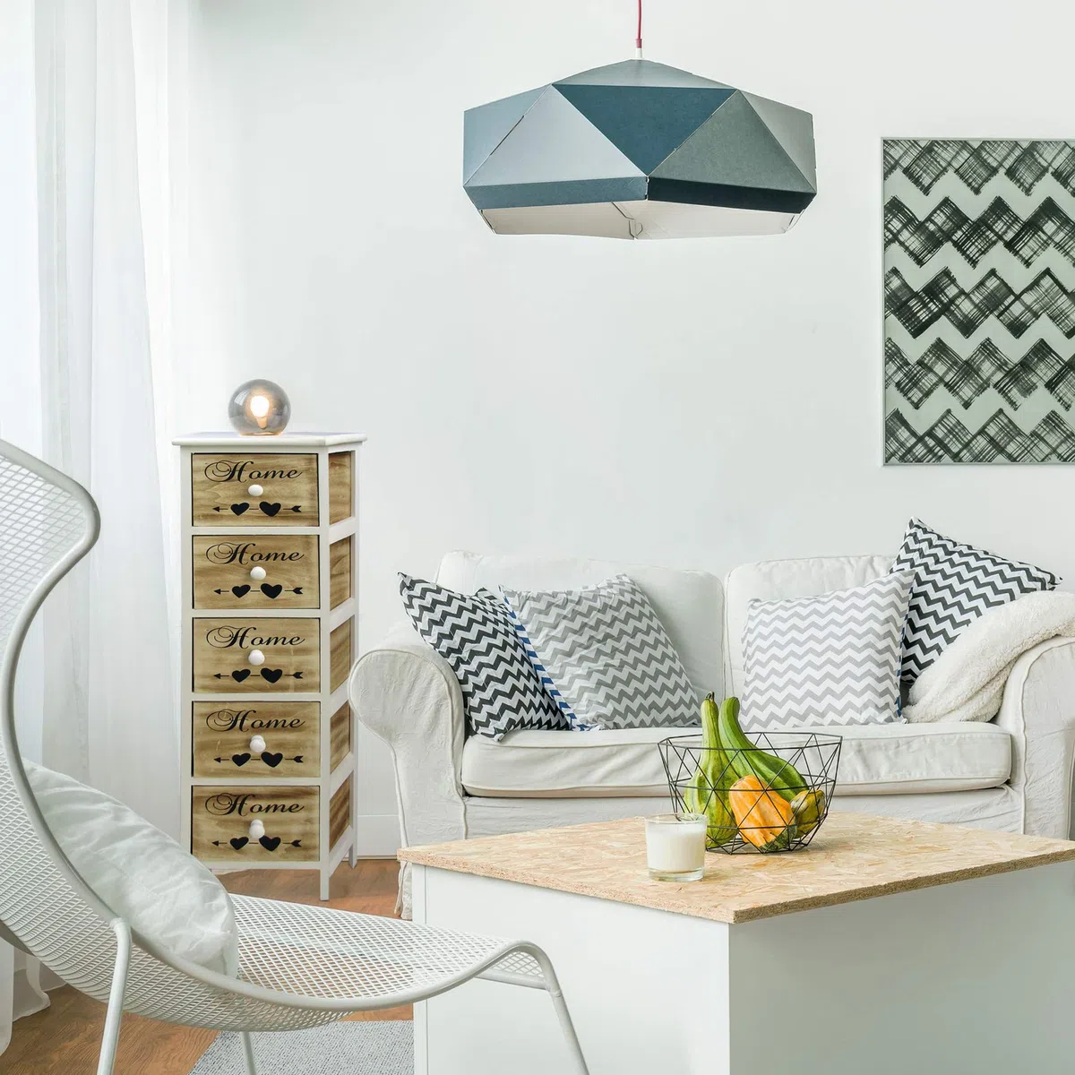 Rebecca Mobili Cassettiera Salvaspazio, Settimino Bianco Marrone, Scandinavo, Legno, 5 Cassetti, Ingresso Soggiorno - Misure: 91 x 26 x 30 cm (HxLxP) - Art. RE6490