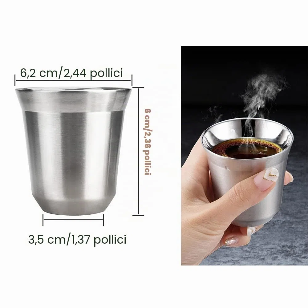 2 Pezzi Tazza in Acciaio Inox Tazze da Caffè Isolate a Doppia Parete Bicchieri da Birra in Metallo Tazze in Metallo Riutilizzabile Tazzine Espresso In Acciaio Inox per Caffè Birra, 80 ml