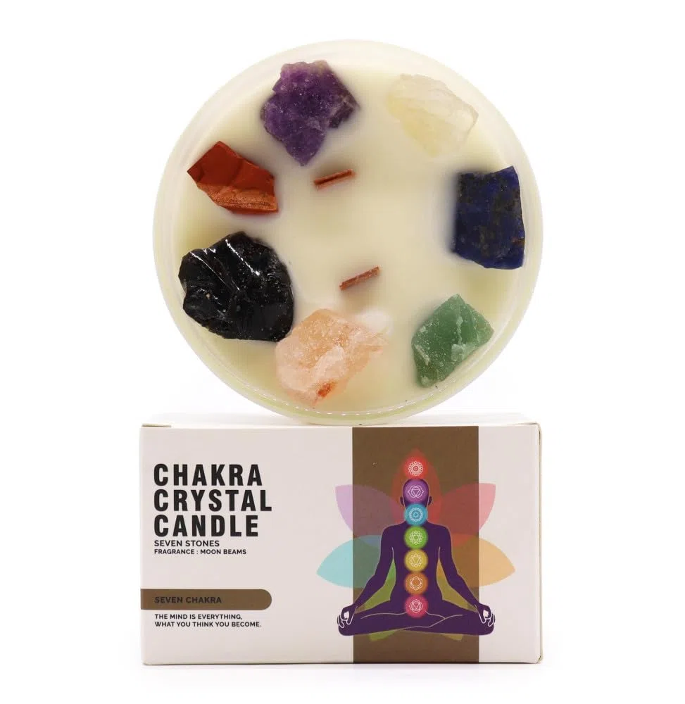 Ancient Wisdom Candele di cristallo di Chakra - Cera di soia - 10 x 6 cm - 23 ore di combustione (sette chakra)