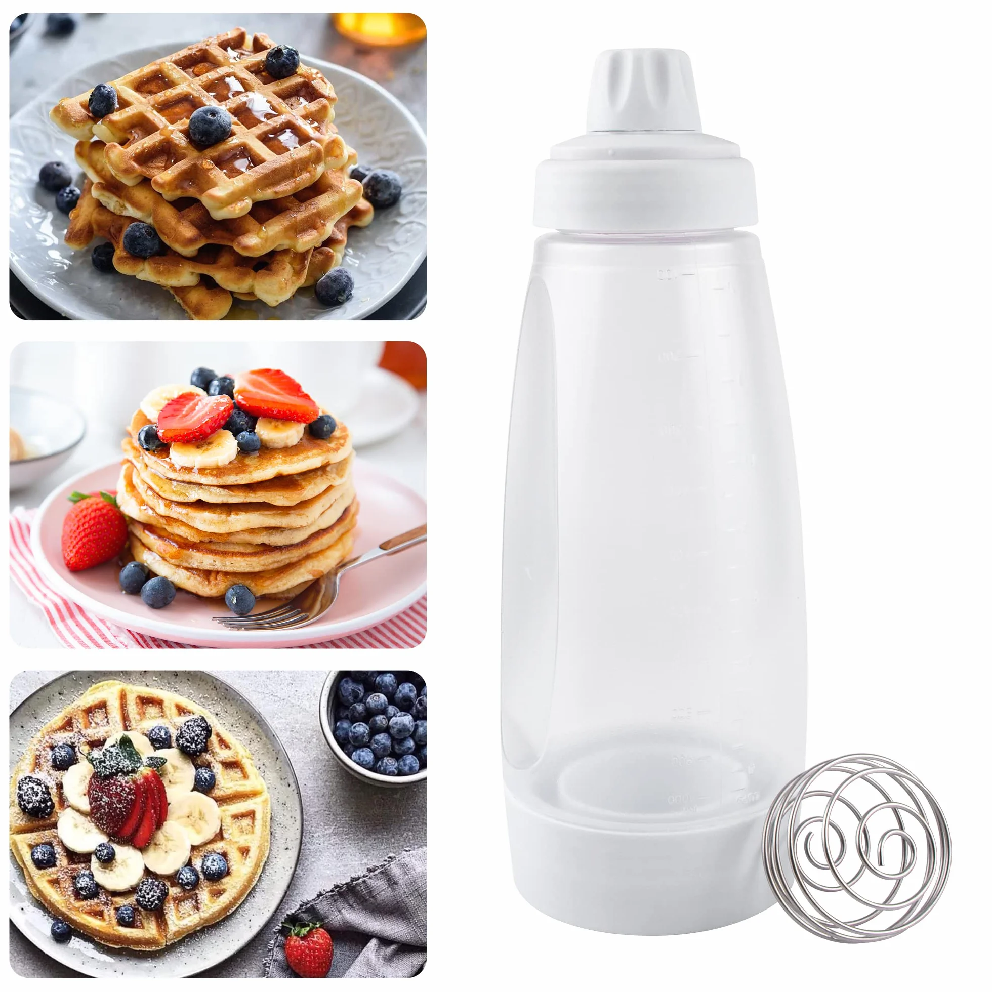 YiliYa Dosatore per Impasti, 1000ml Pancake Pancake Dispenser Dosatore con Sfera di Miscelazione Strumento per Pancake Waffle Crêpe Bottiglie di Salsa