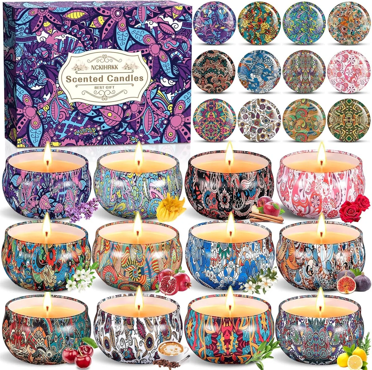 12 Pz Candele Profumate, Set Idee Regalo Donna Compleanno, Naturale Candela Profumata Cera di Soia per Festa Della Mamma, Regalo Maestre Fine Anno, Natale, Matrimonio, Doccia, Yoga