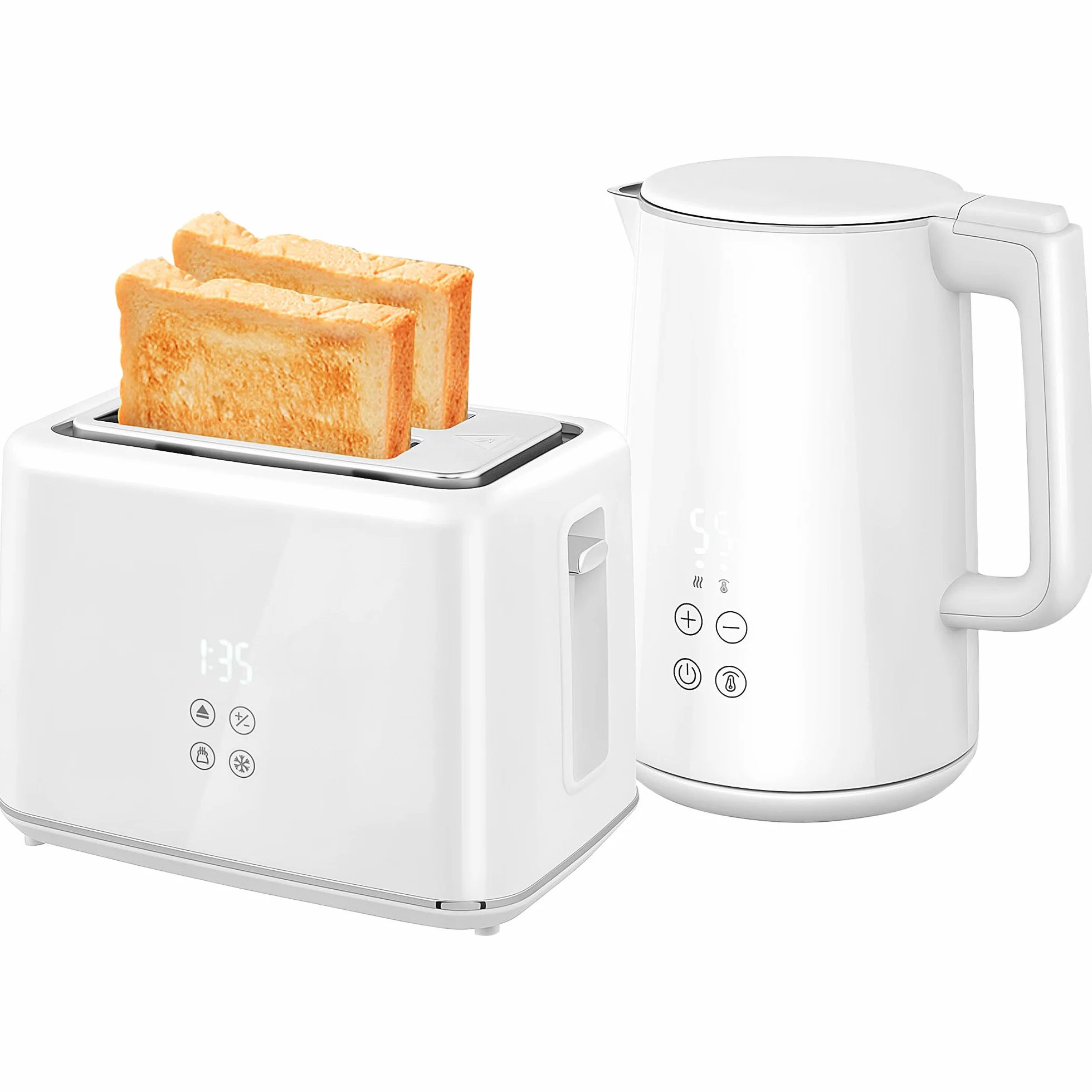 HOMCOM Set bollitore e tostapane 2200 W, bollitore in Acciaio Inox, 1,5 l, con Isolamento e tostapane 2 fette, 7 Livelli di brunitura, scongelamento, Riscaldamento e Vassoio per briciole, Crema