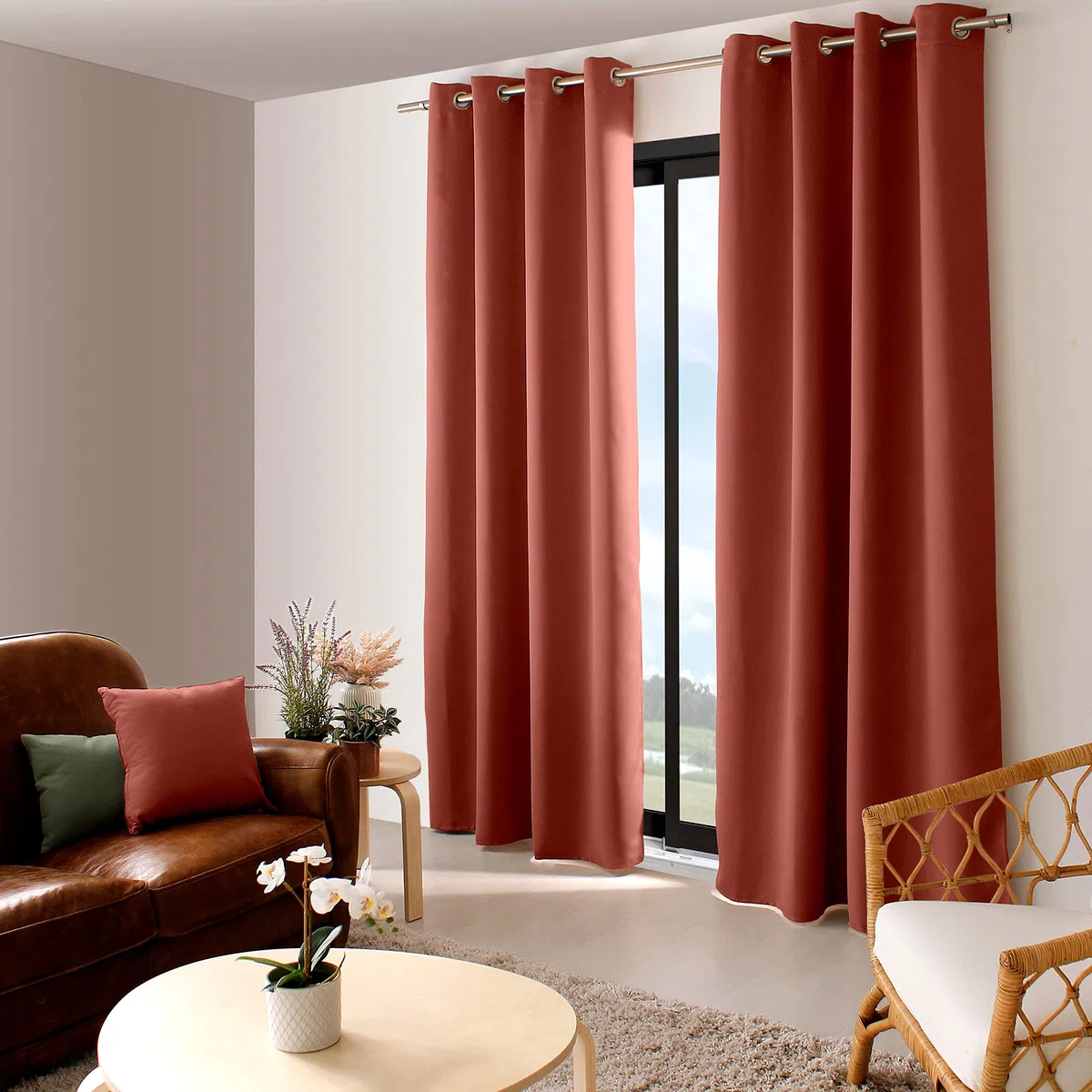 ED Enjoy Home Tenda Oscurante con Occhielli argentati, Terracotta, 140 x 240 cm, 100% Poliestere, Tessuto Certificato Oeko-Tex, Collezione Liquirizia