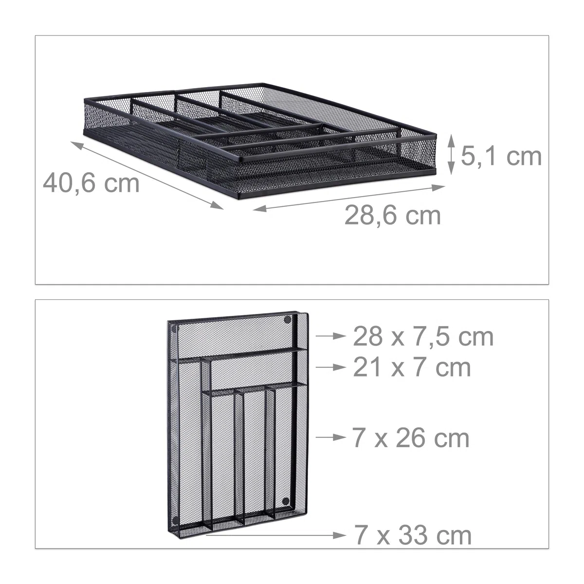 Relaxdays 10022513_46 Portaposate da Cassetto in Metallo Forato, Grande, Aperto, Misura L, HxLxP: 5,1x28,6x40,6 cm, Nero