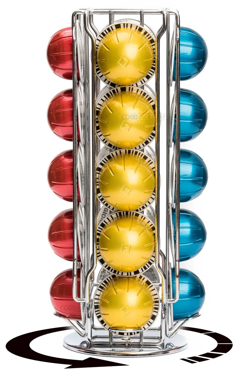 Héra CH0023 - Porta Capsule Dispenser Espositore Rotante per 20 capsule Nespresso Vertuo Acciaio Cromato