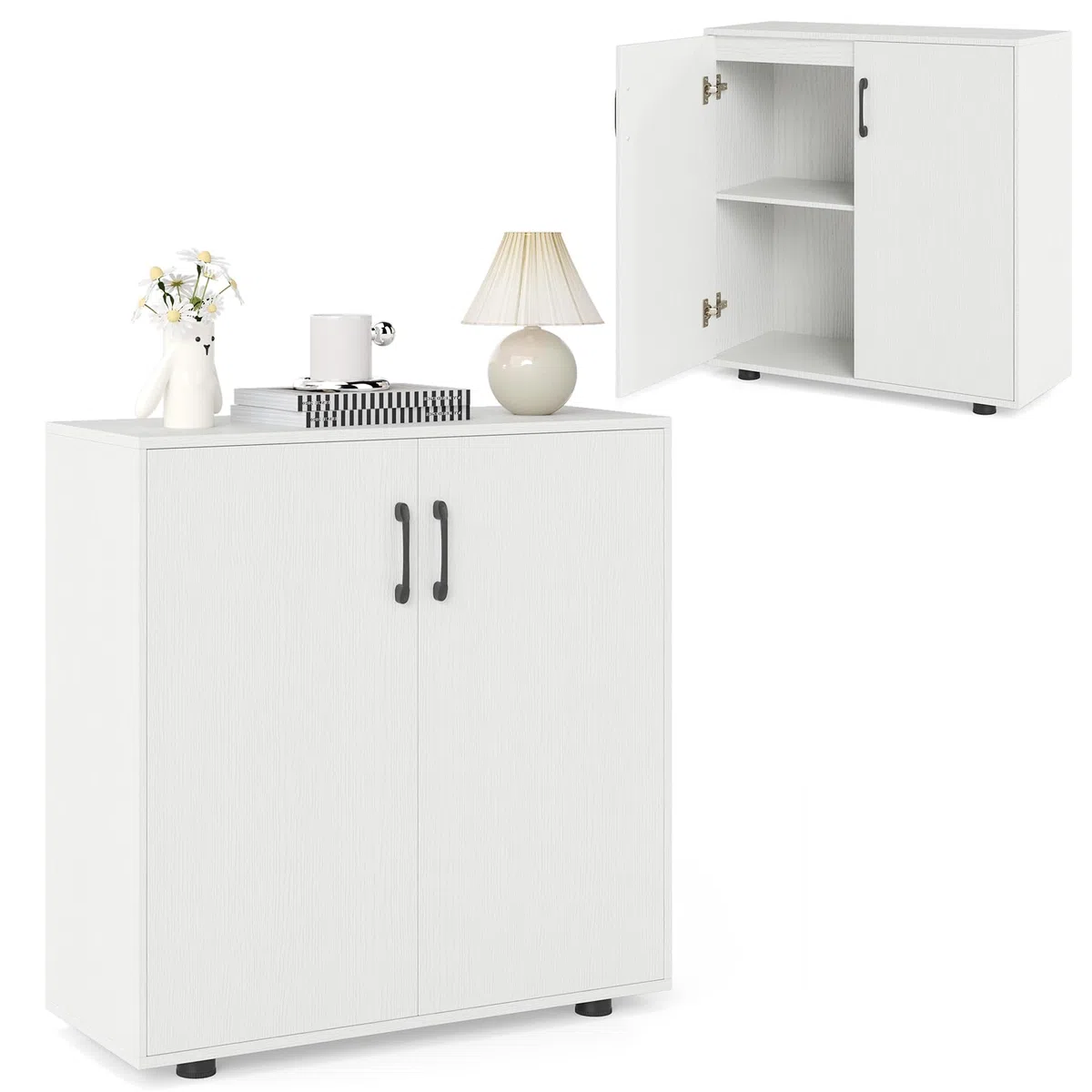 KOMFOTTEU Credenza Cucina con 2 Ante, Mobile Buffet con Ripiano Regolabile, Armadio Dispensa in Legno Antiribaltamento, per Sala da Pranzo, Soggiorno, Ingresso, 80 x 31,5 x 82 cm (Bianco)