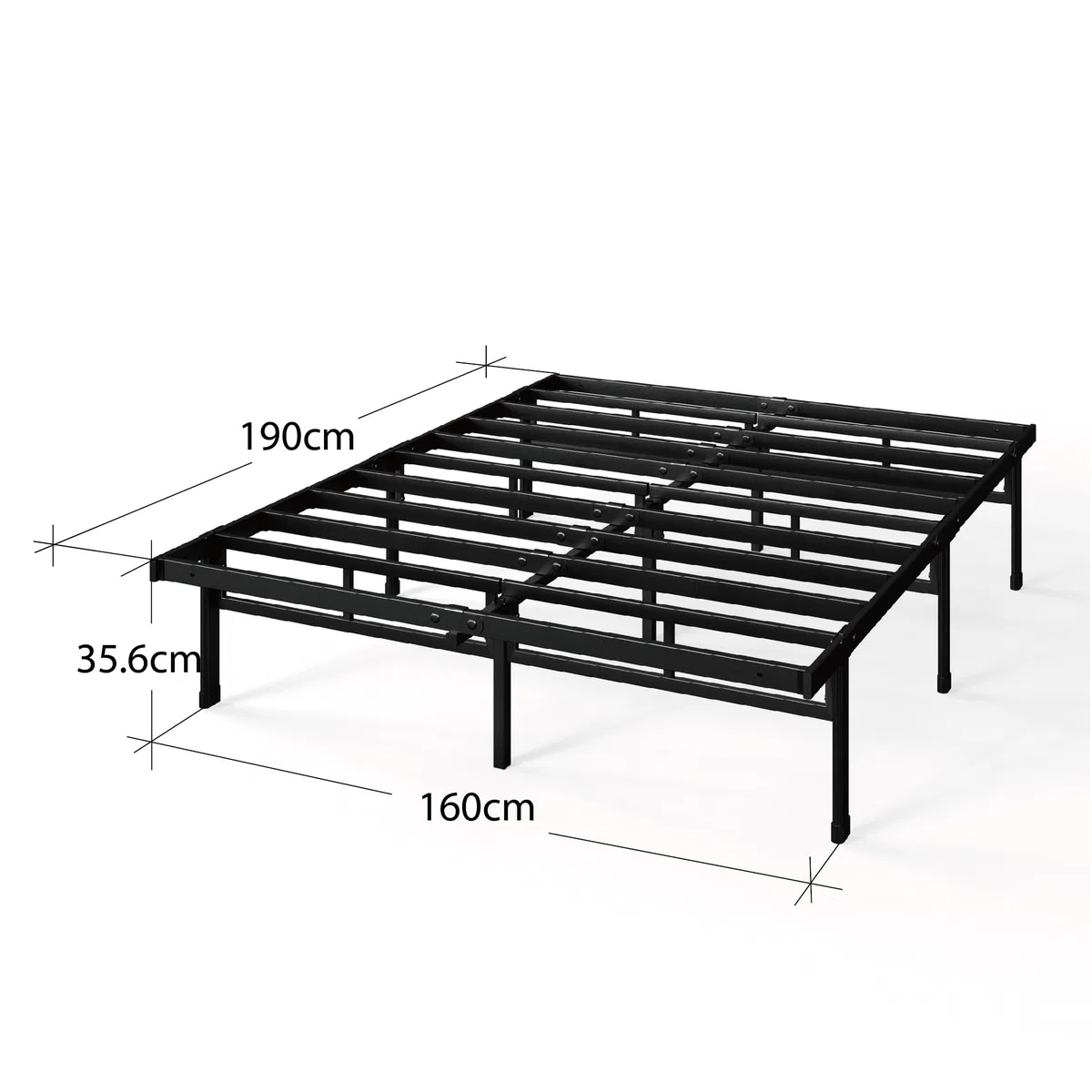 Zinus Justin Rete Matrimoniale 160x190 cm - Struttura Letto con Doghe in Metallo Incluse - Altezza 36 cm con Spazio Sottostante - Facile da Montare - Nero