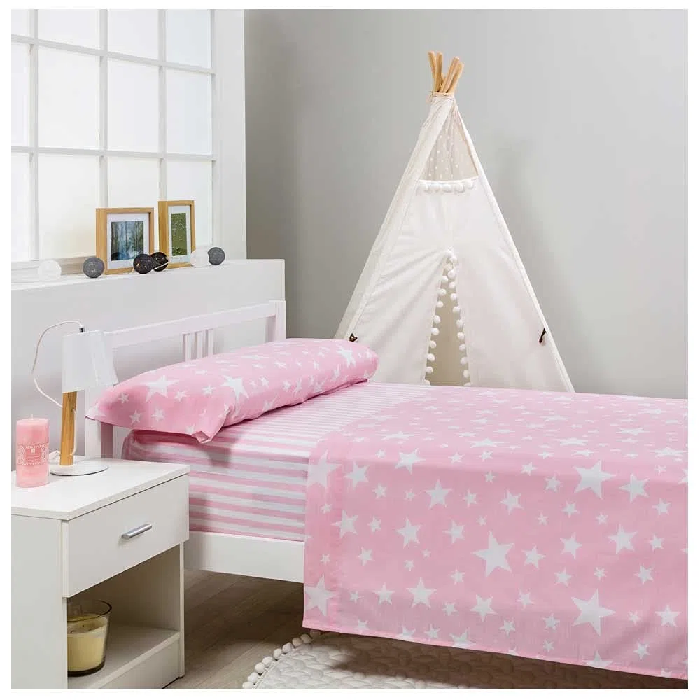COTTON ARTean Set di lenzuola per bambini/ragazzi, modello: Givette Pink, per letto da 90 x 190/200, 50% cotone, 50% poliestere, colore: rosa