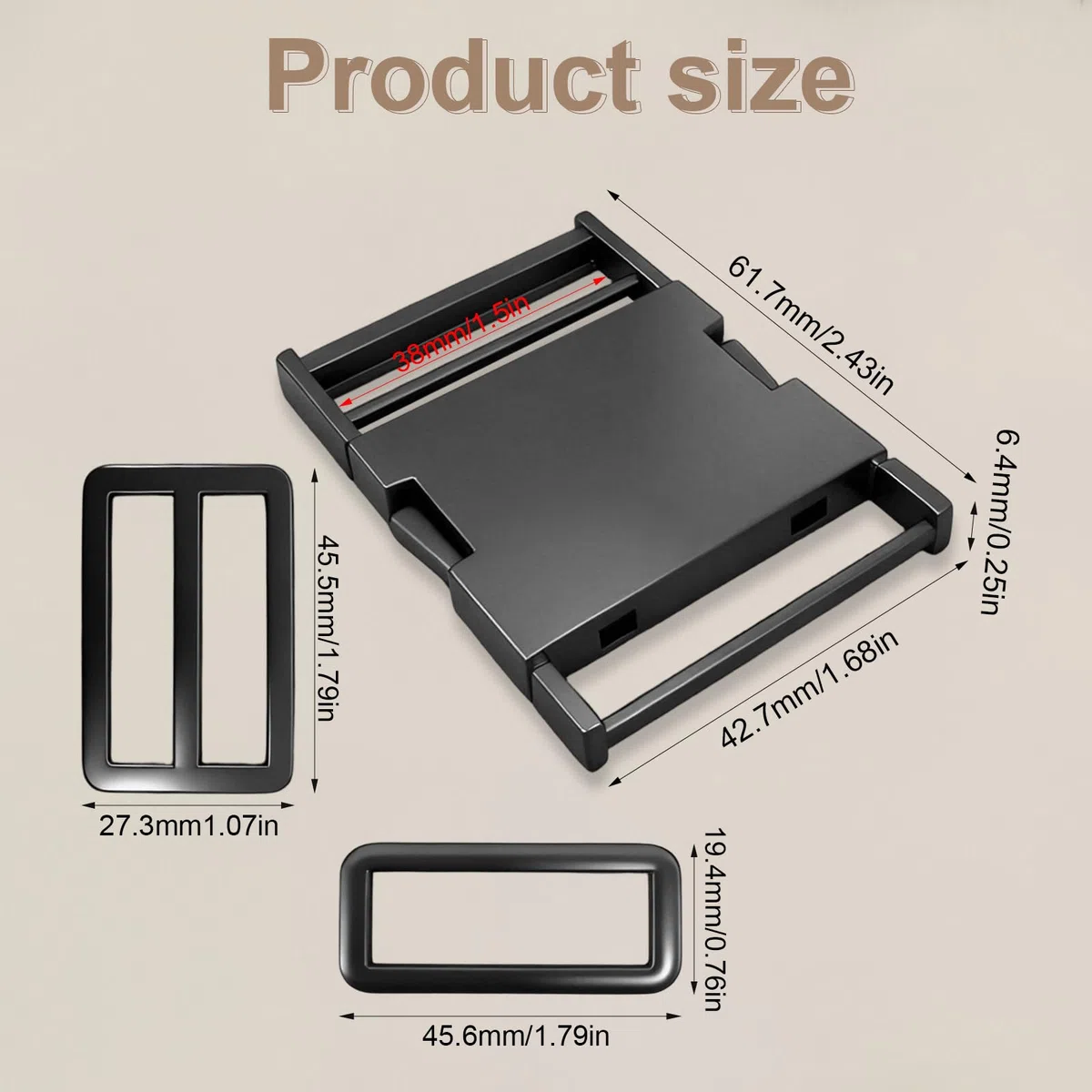 TIANLIN 2 Pezzi Fibbia a Scatto Metallica 15/20/25/32/38mm Nero/Argento/Oro, Fermaglio a Clic in Lega di Zinco, Fibbie e Chiusure con Accessori Regolabili, per Borse, Zaini, Borse a Tracolla