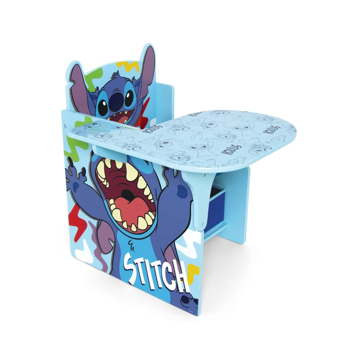 ARDITEX - Sedia-Banco infantile in legno con contenitore in tessuto di Stitch di Disney - 62x30x60cm - Colore Blu - Ideale per attività creative, studio o gioco.