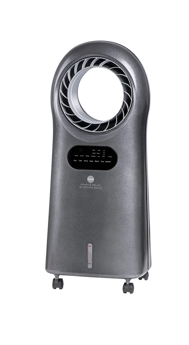 MACOM Enjoy & Relax 989 Bladeless Breeze Raffrescatore Evaporativo Senza Pale, Grigio, Portata 10 m3/Minut