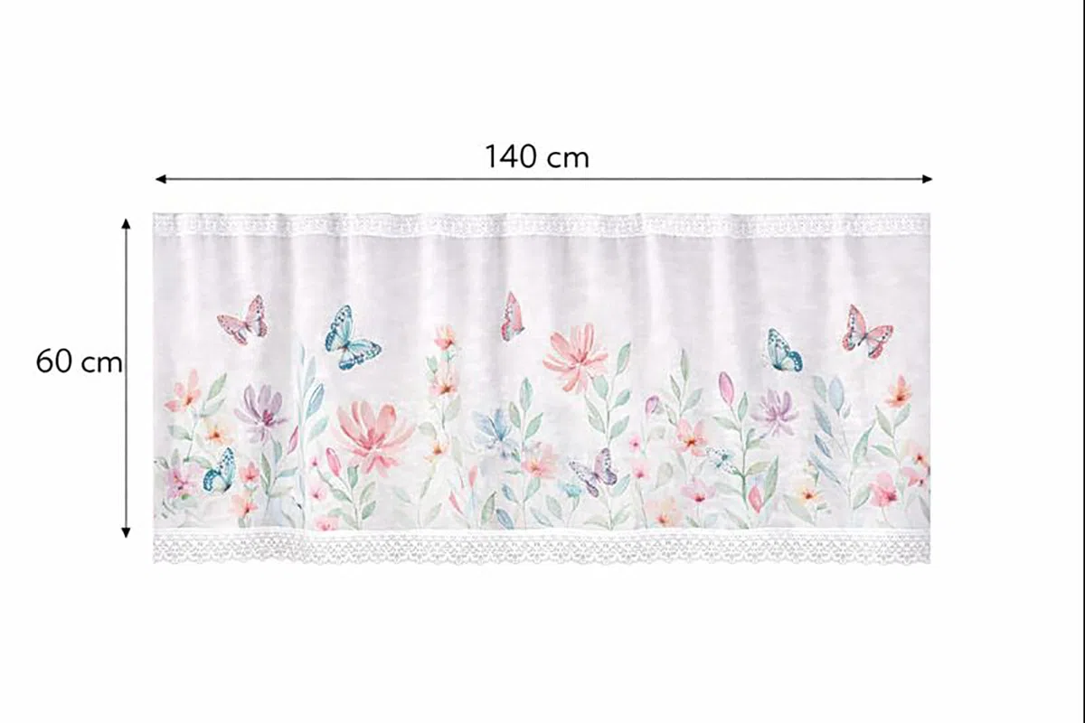 KAMACA Tenda da bistrò con passanti, tenda corta da cucina, trasparente, con passanti in voile, pizzo (altezza x larghezza 60 x 140 cm, Theresia)