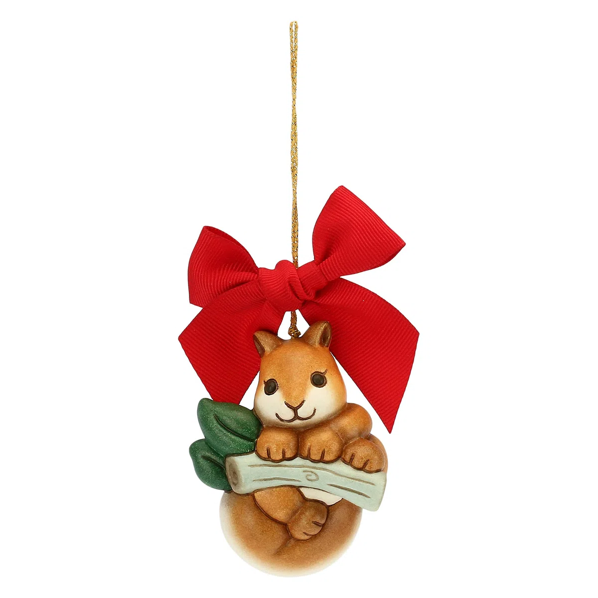 THUN - Addobbo Scoiattolo su Ramo per Albero di Natale - Formato Grande - Ceramica - Linea Preludio d'inverno - 7,6x5,7x4,5 cm