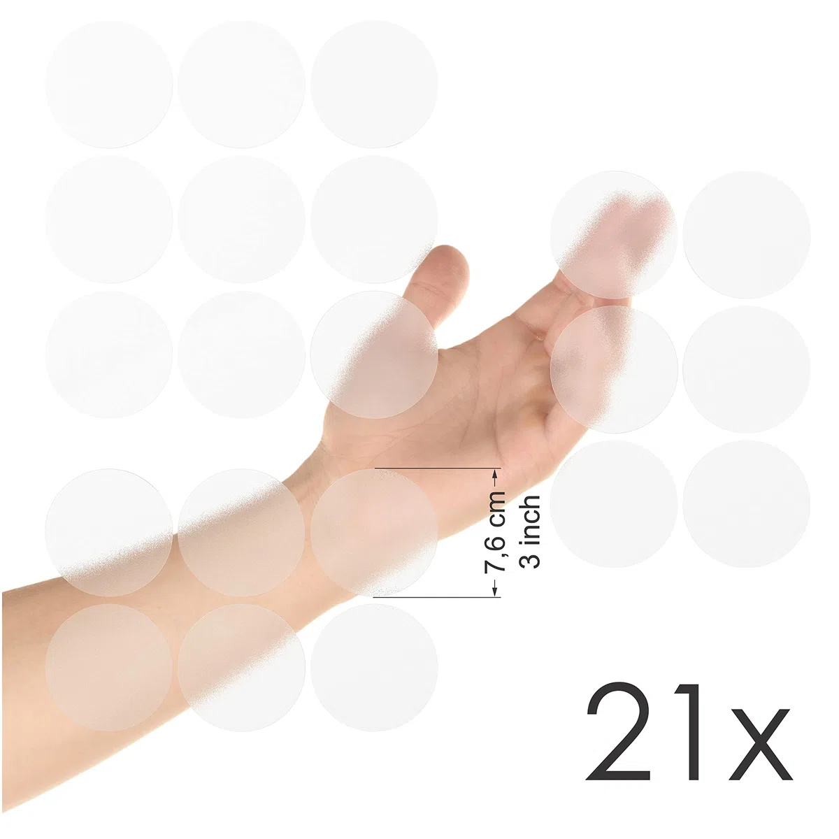 2 set di 21 adesivi rotondi (42 tondi) – adesivi anti-collisione per prevenire persone o uccelli colpiscono sul vetro della finestra/colori disponibili a scelta (diametro 7,6 cm) (traslucido/polvere)