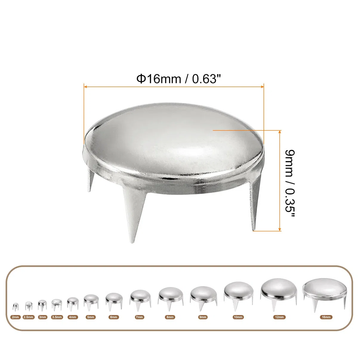 QUARKZMAN 160pz Rivetti a Cupola Tonda Argento, Rivetti Rotondi Borchie Ottone Punte Puntini Punk Rock Perline Artiglio per Vestiti Cintura Borsa Scarpe Bracciale Artigianato Pelle 16mm