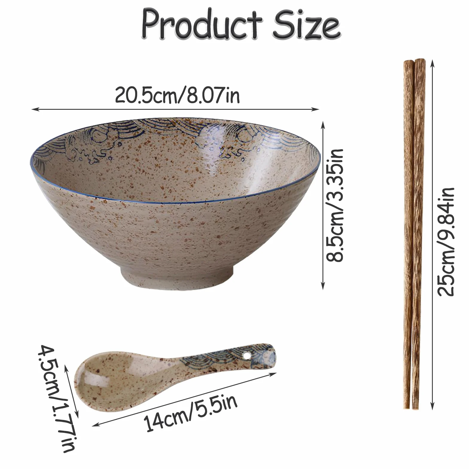 2 Set Ciotola per Ramen in Ceramica 1200 ml, Set di Ciotole per Ramen 1200 ml, Grande Ciotola Zuppa Noodles Giapponese, con Bacchette e Cucchiaio, per Zuppa di Ramen, Pasta, Macedonia, Riso