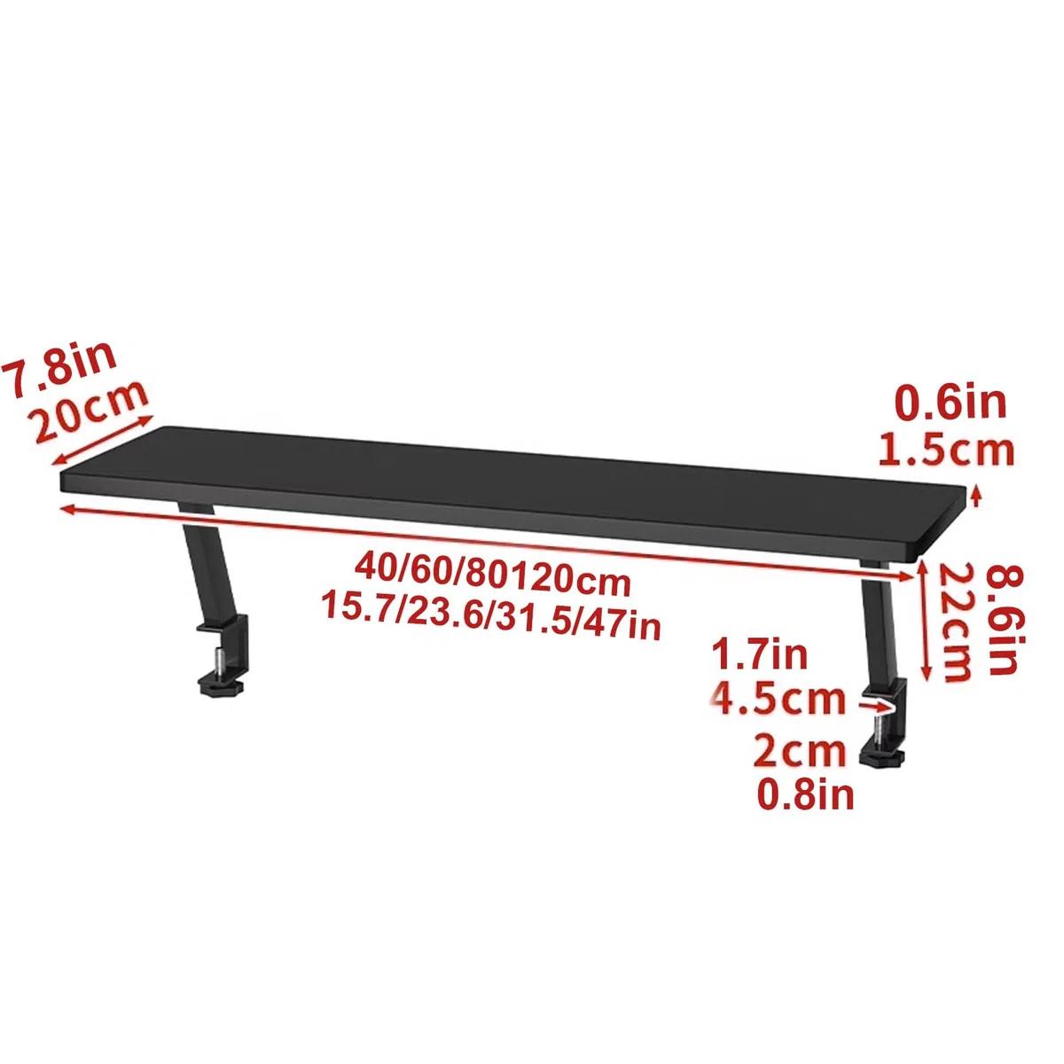 Mensola da scrivania con supporto a morsetto regolabile per scrivania per maggiore spazio di archiviazione e nizzazione, mensola da scrivania sospesa con tavolino design bianco 120 cm/47