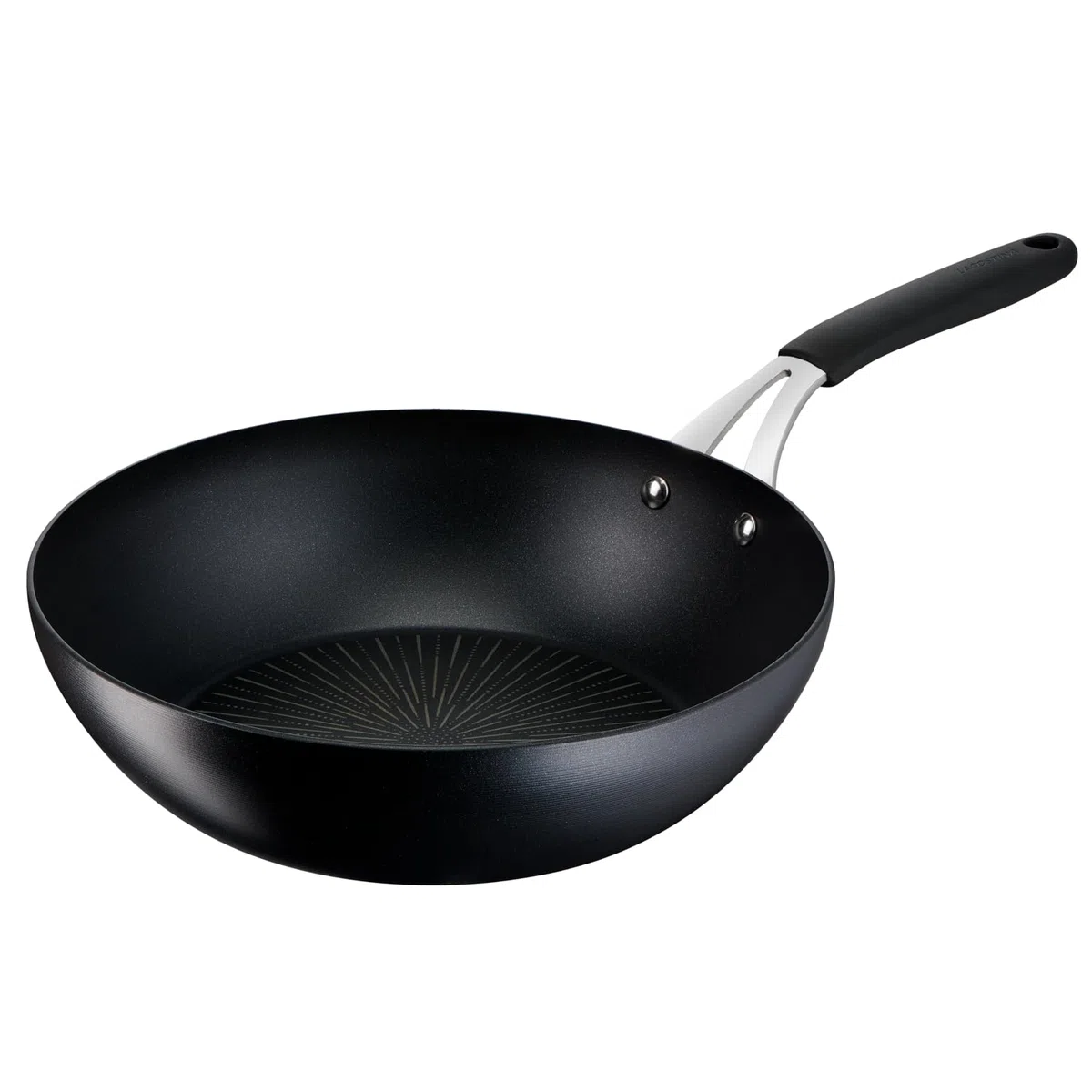 Lagostina Tempra, Wok 28 cm, Rivestimento Titanium Antiaderente Antigraffio e Fondo in Acciaio Inox Indeformabile, Manico Rivettato Acciaio e Silicone, per Tutte le Fonti di Calore Inclusa Induzione